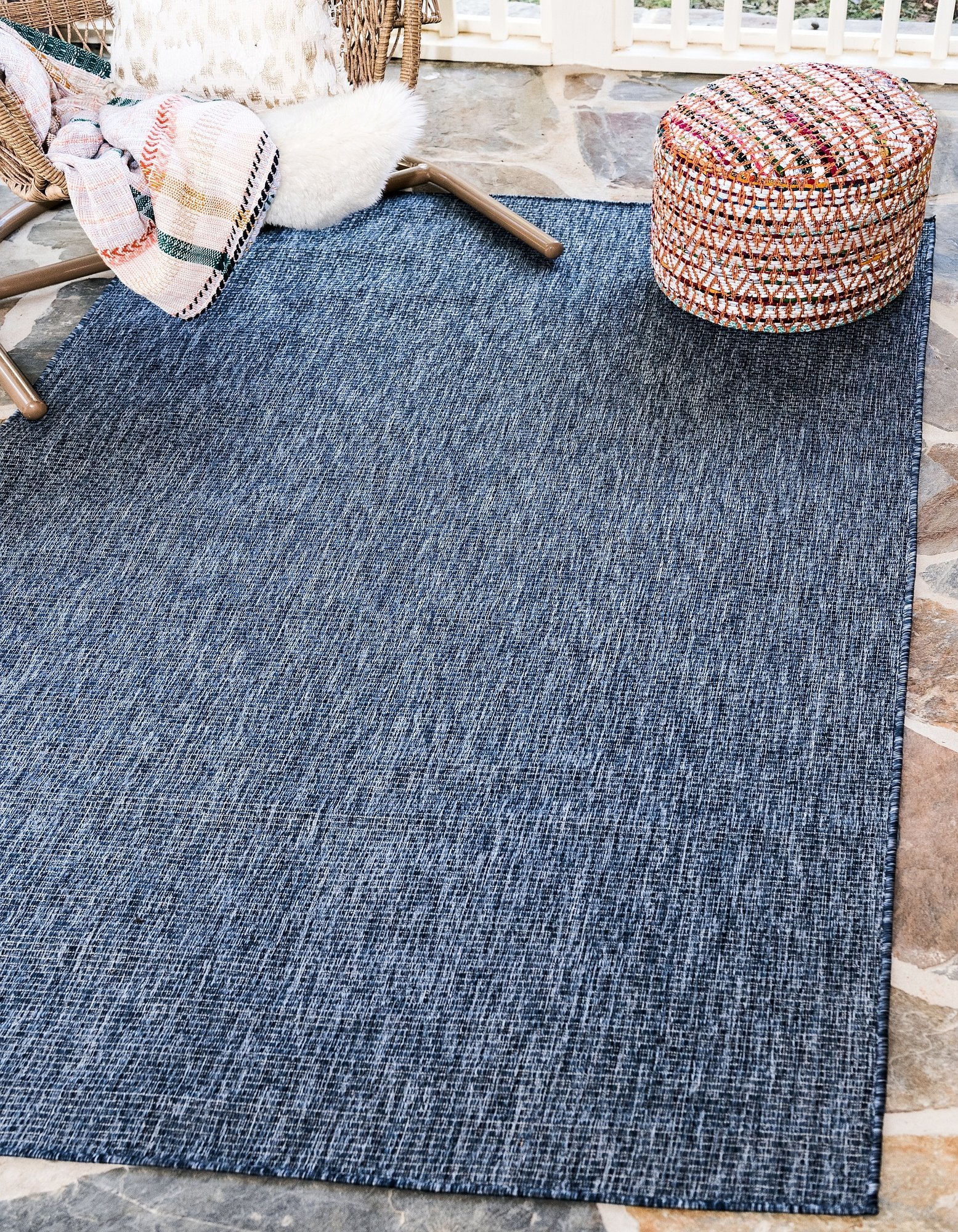 Unique Loom Collection Casual Transitional Solid Heathered Indoor/Outdoor Flatweave Area Rug (5' 3' X 8' Rectangle, Blue/Navy Blue)