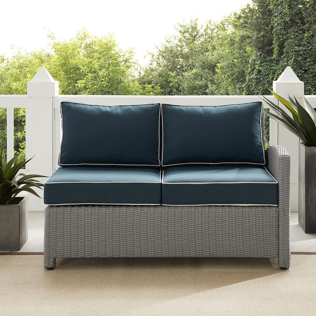 Crosley Furniture KO70015GY-NV Bradenton Outdoor Wicker Right Corner Sectional Loveseat, Gray with Navy Cushions