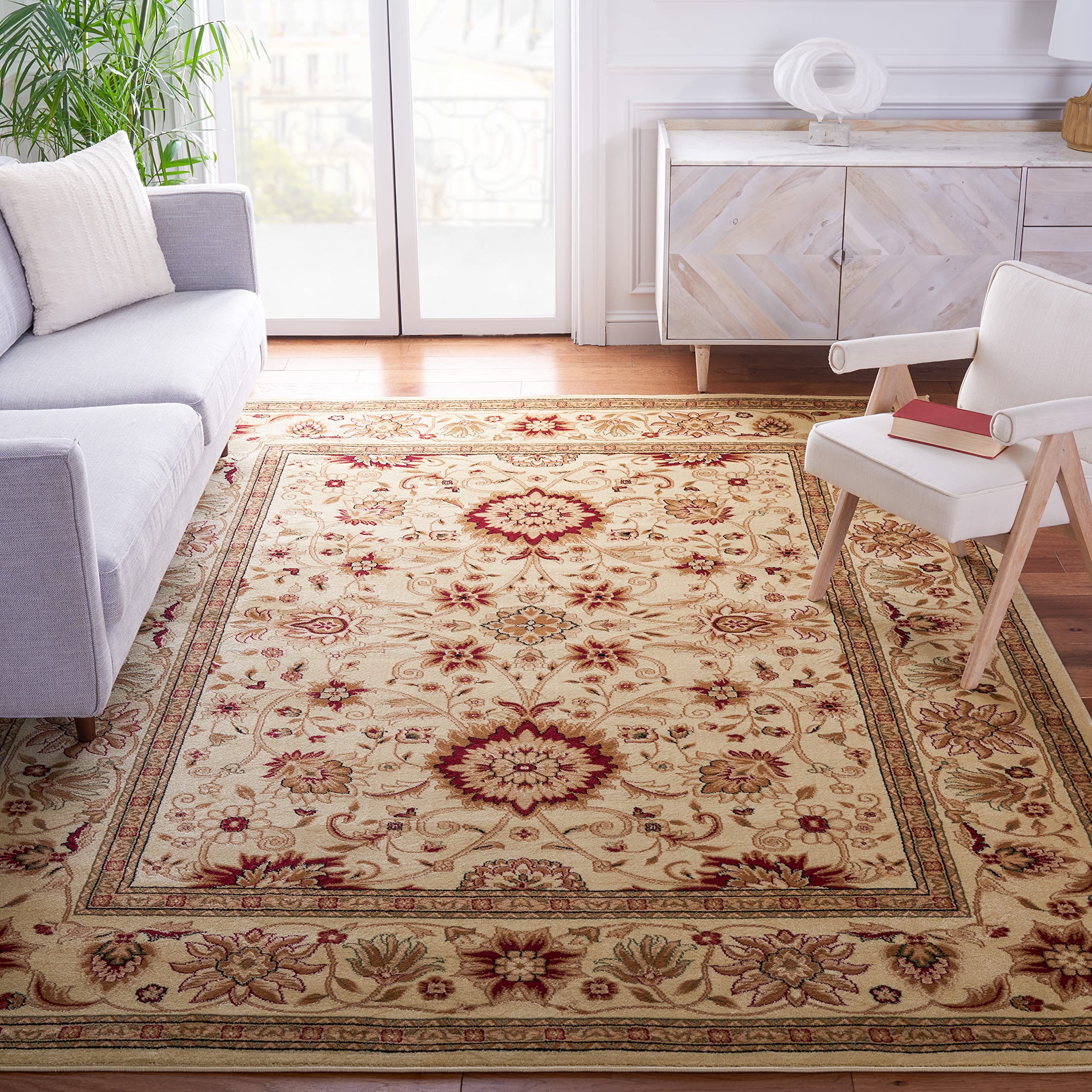SAFAVIEH Lyndhurst Collection 53 Square Ivory / Ivory LNH212L Traditional Oriental Non-Shedding Living Room Bedroom Area Rug