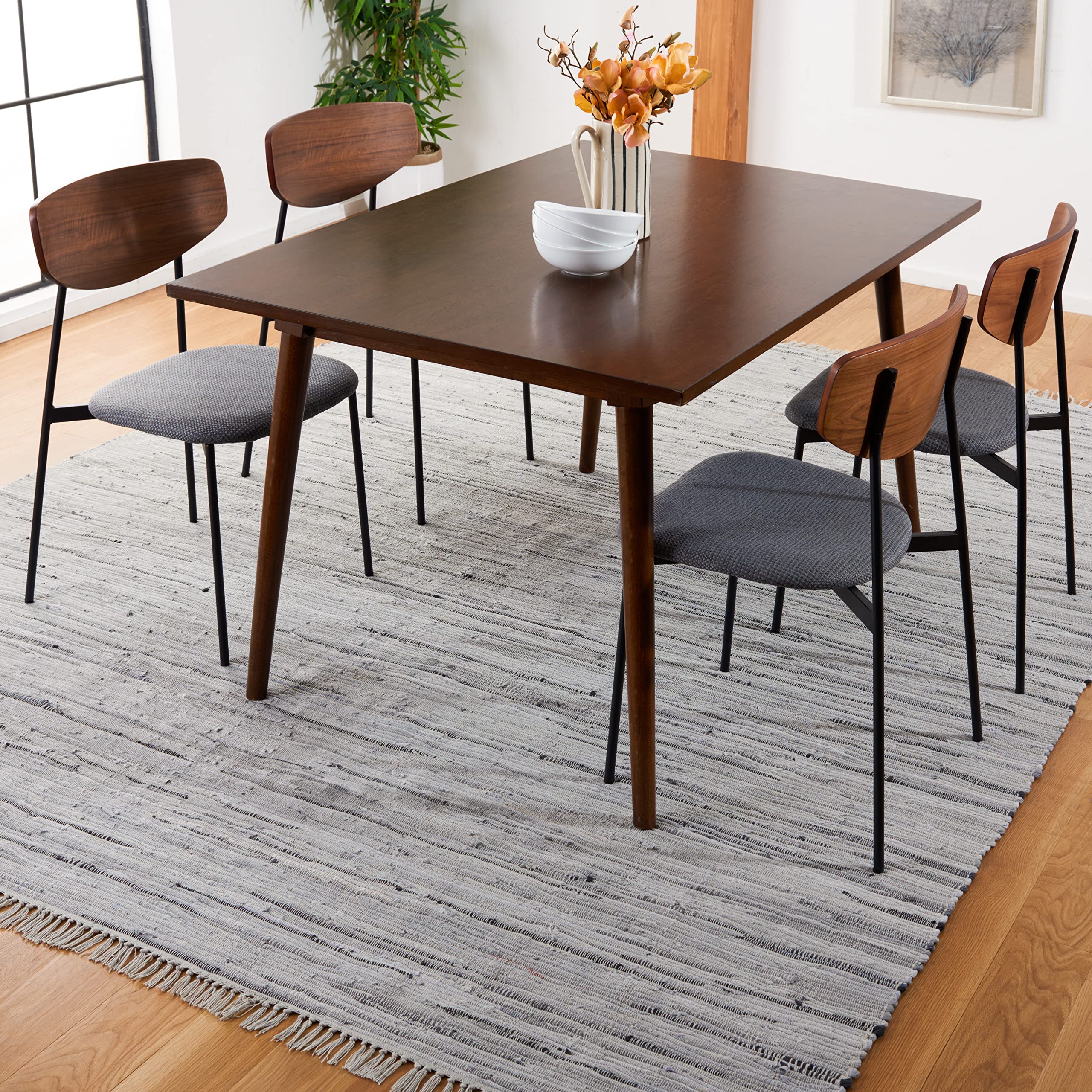 SAFAVIEH Rag Rug Collection Area Rug - 10 x 14, Grey, Handmade Boho Stripe Cotton, Ideal for High Traffic Areas in Living Room
