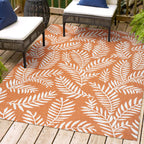Jonathan Y Smb119E-9 Nevis Palm Frond Indoor Outdoor Area Rug, Coastal Casual Country & Floral Easy Cleaning,Bedroom,Kitchen,Backyard,Patio,Non Shedding, 9 X 12, Orange/Cream