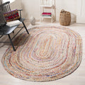 SAFAVIEH Cape Cod Collection Area Rug - 6 x 9 Oval, Beige & Multi, Handmade Boho Braided Jute & Cotton, Ideal for High Traffic