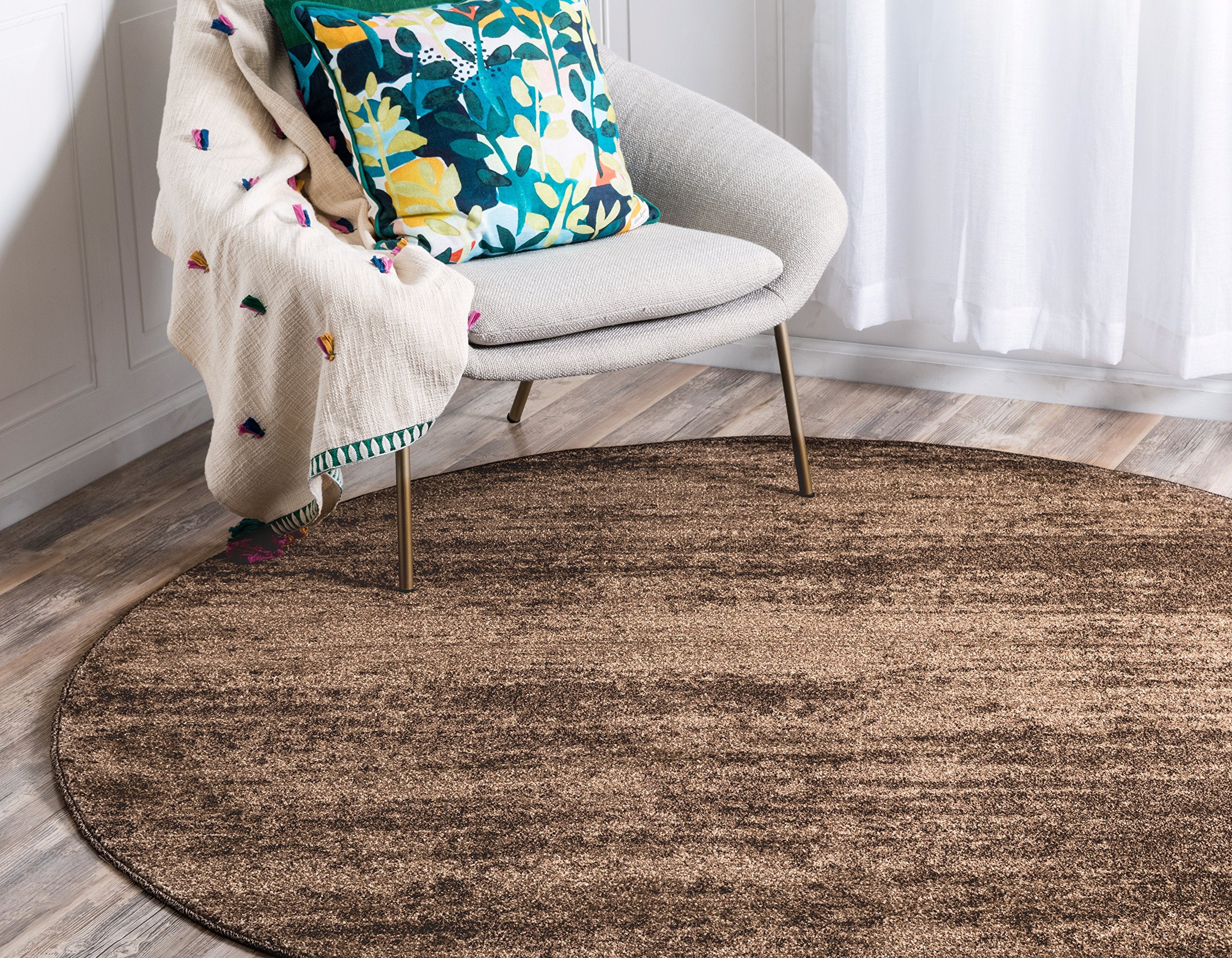Unique Loom Del Mar Collection Area Rug - Lucille (7' 10'' Round, Brown/ Ivory)