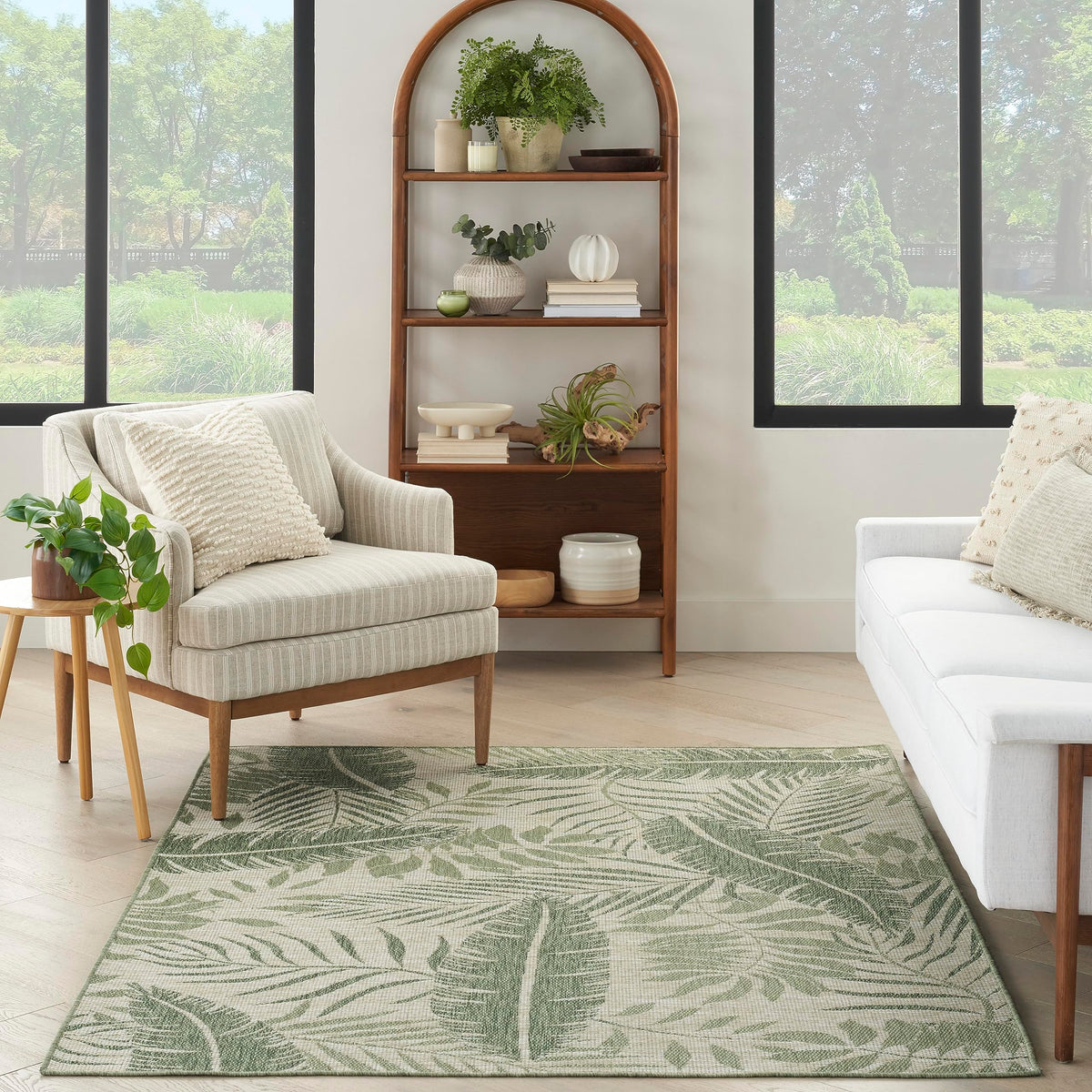 Nourison Garden Oasis Indoor/Outdoor Ivory Green 5' X 7' Area Rug, Easy Cleaning, Non Shedding, Bed Room, Living Room, Dining Ro