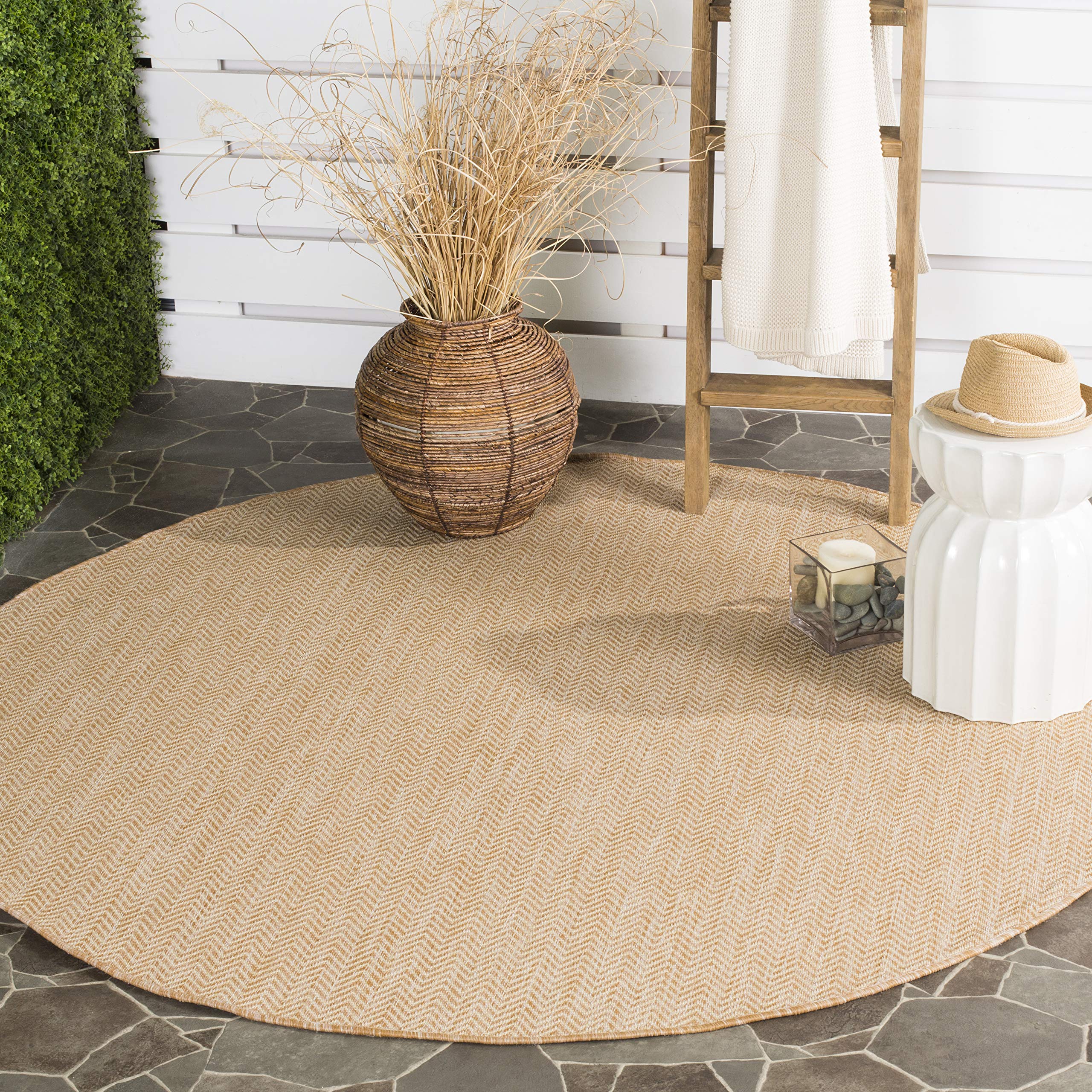 SAFAVIEH Courtyard Collection 5'3' Round Natural / Cream CY8022 Indoor/ Outdoor Patio Backyard Mudroom Area Rug