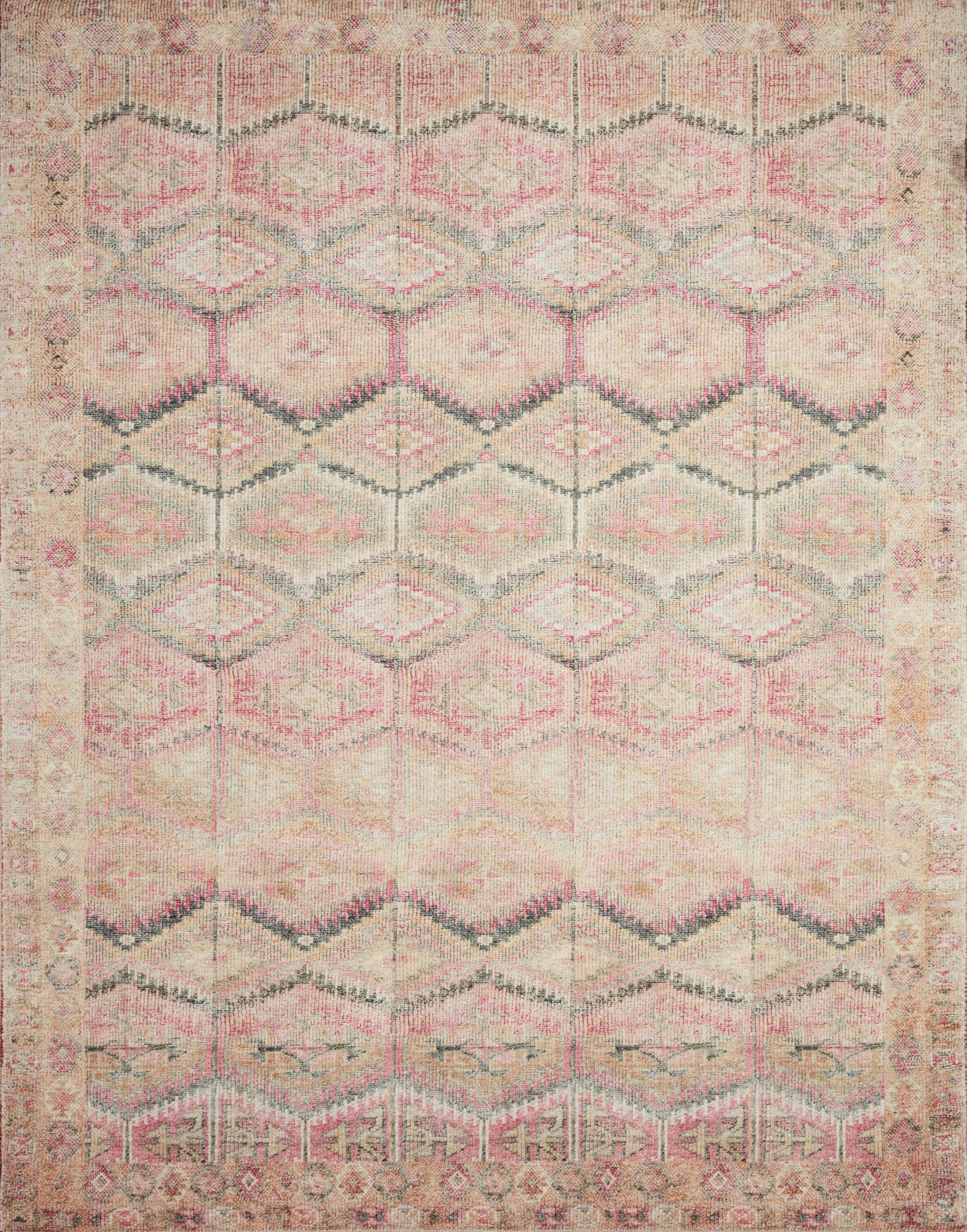 Loloi LAYLA Collection, LAY-17, Pink / Lagoon,2-3 x 3-9, .13 Thick, Accent Rug, Soft, Durable, Vintage Inspired, Distressed, L