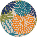 Nourison Aloha Indoor/Outdoor Multicolor 4' X Round Area Rug, Tropical, Botanical, Easy Cleaning, Non Shedding, Bed Room, Living