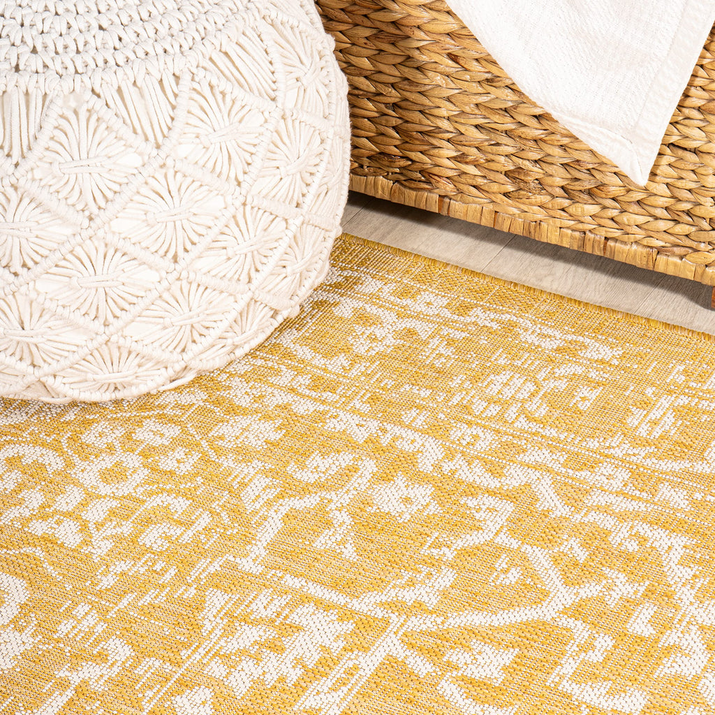 Jonathan Y Smb104G-210 Malta Bohemian Medallion Textured Weave Indoor Outdoor Area Rug, Coastal,Traditional,Transitional Easy Clean,Bedroom,Kitchen,Backyard,Patio, Non-Shed, Yellow/Cream, 2 X 10