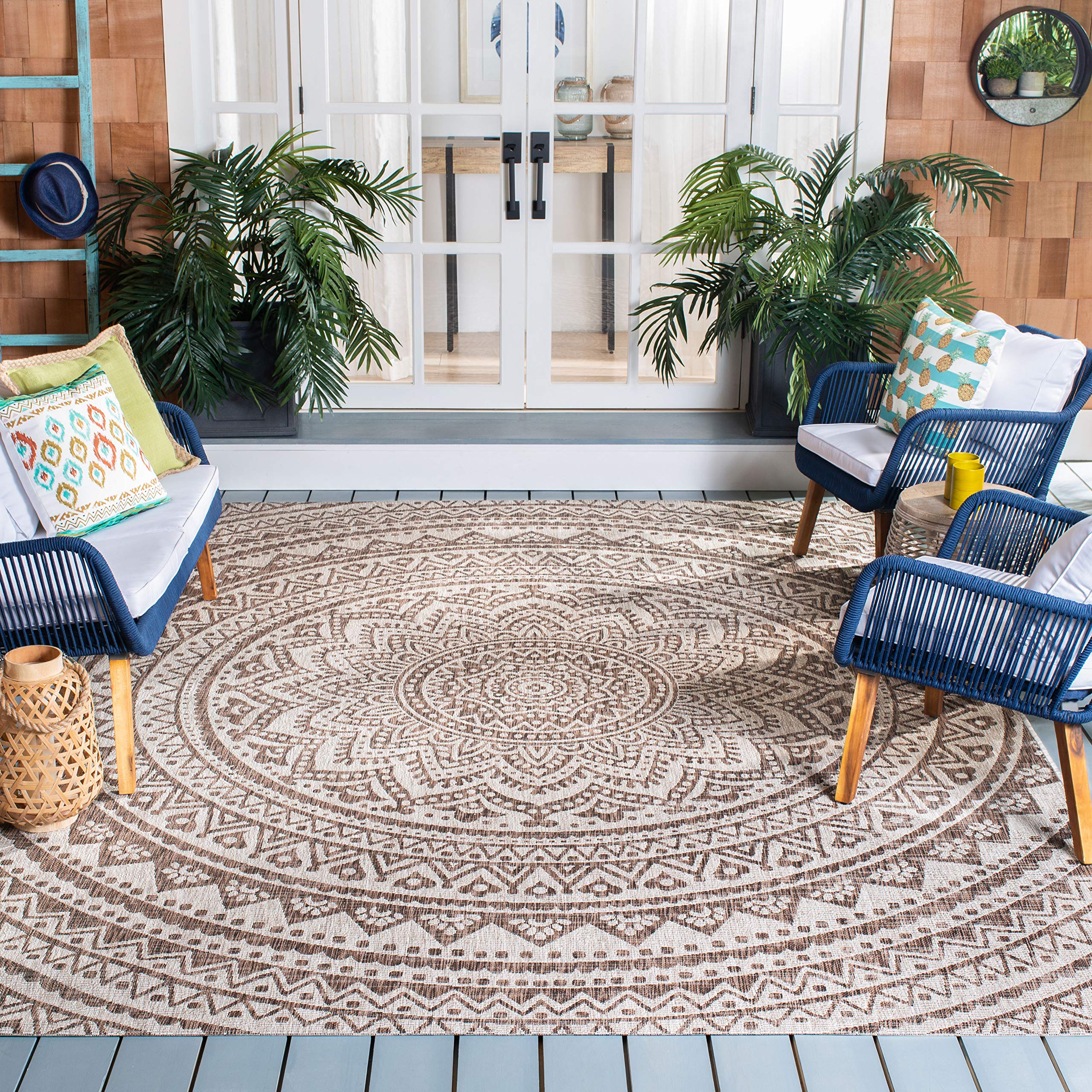 Safavieh Courtyard Collection 9' Square Light Grey/Blue Cy8734 Indoor/ Outdoor Waterproof Easy Cleaning Patio Backyard Mudroom Area Rug