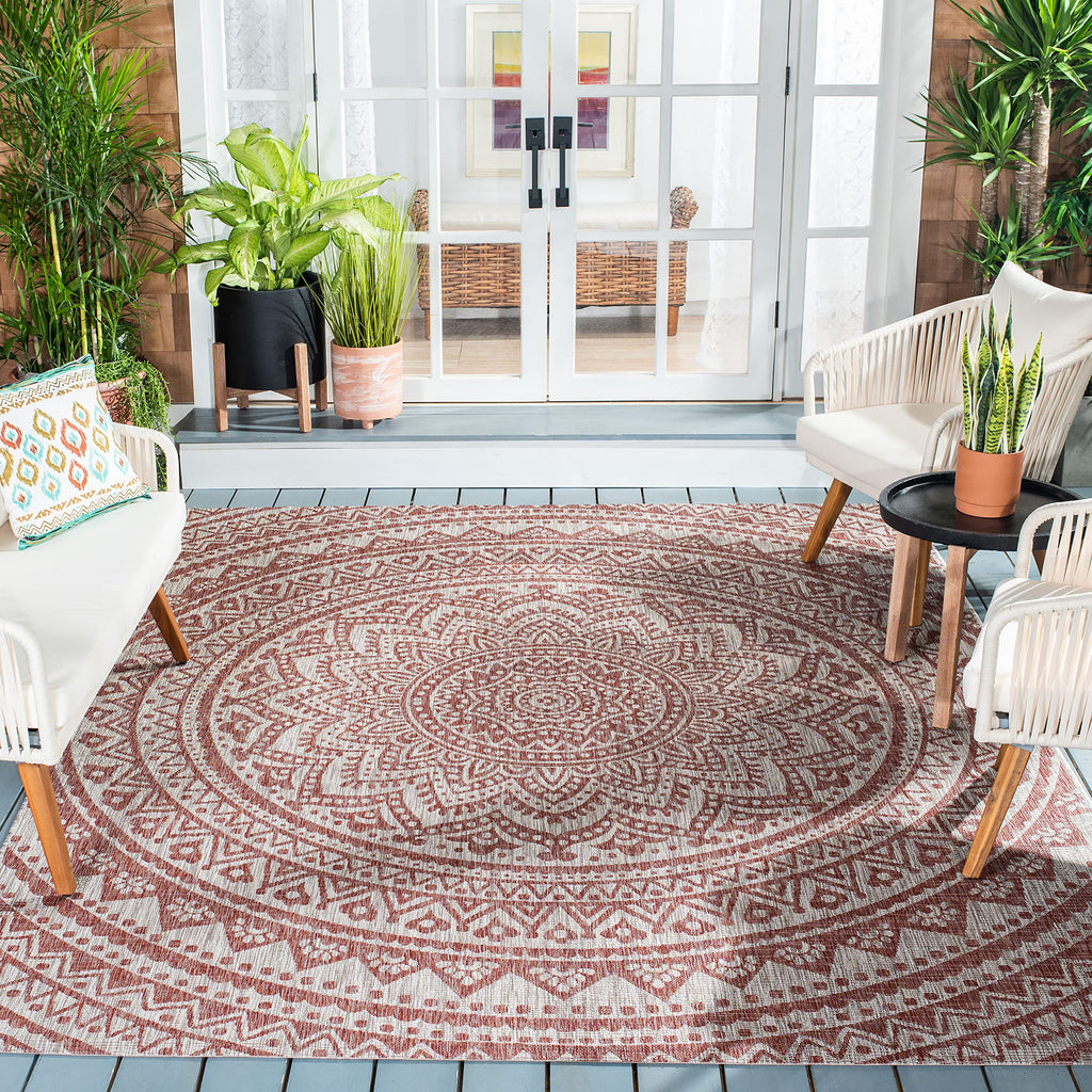 Safavieh Courtyard Collection 9' X 12' Light Beige/Terracotta Cy8734 Indoor/ Outdoor Waterproof Easy Cleaning Patio Backyard Mudroom Area Rug
