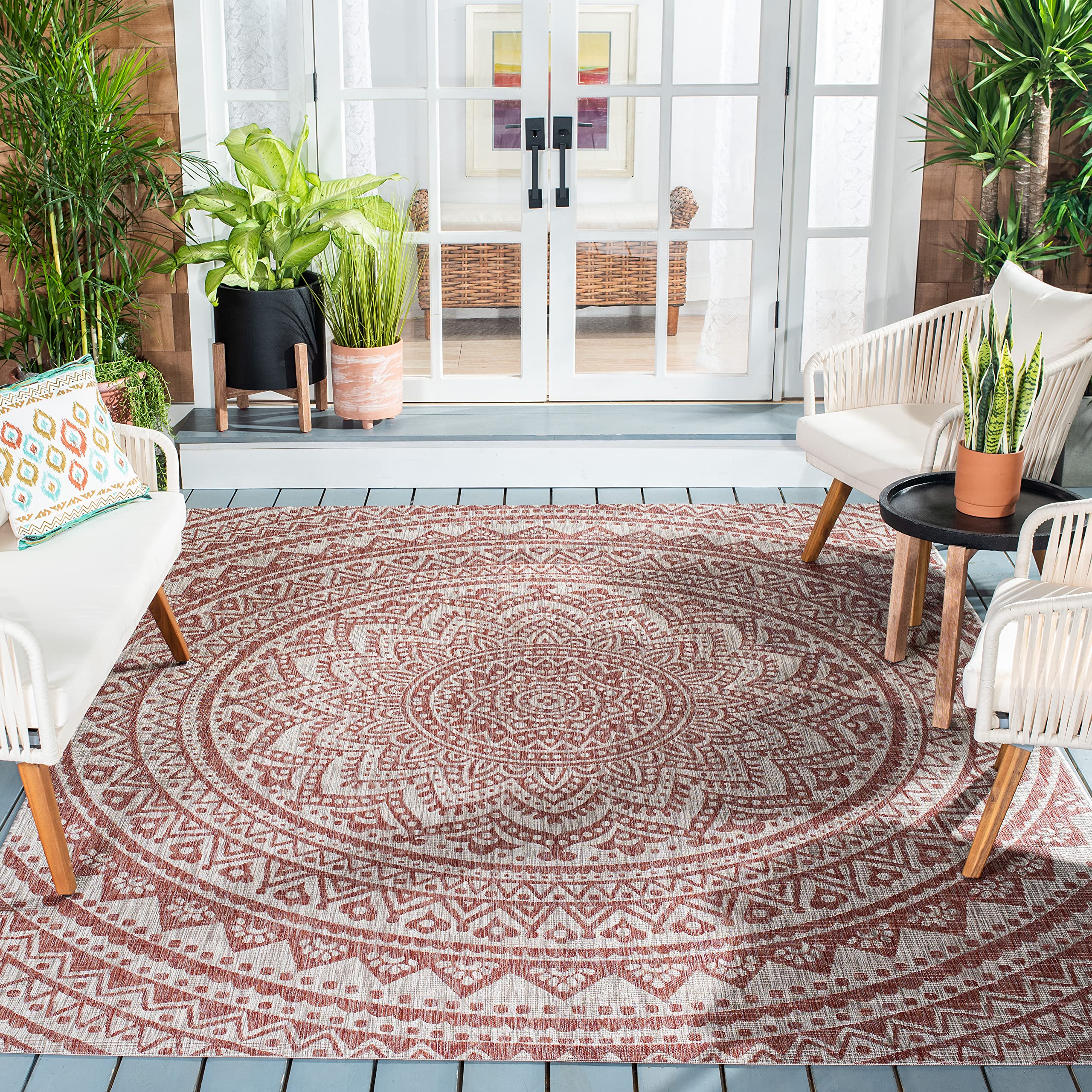 Safavieh Courtyard Collection 9' X 12' Light Beige/Terracotta Cy8734 Indoor/ Outdoor Waterproof Easy Cleaning Patio Backyard Mudroom Area Rug