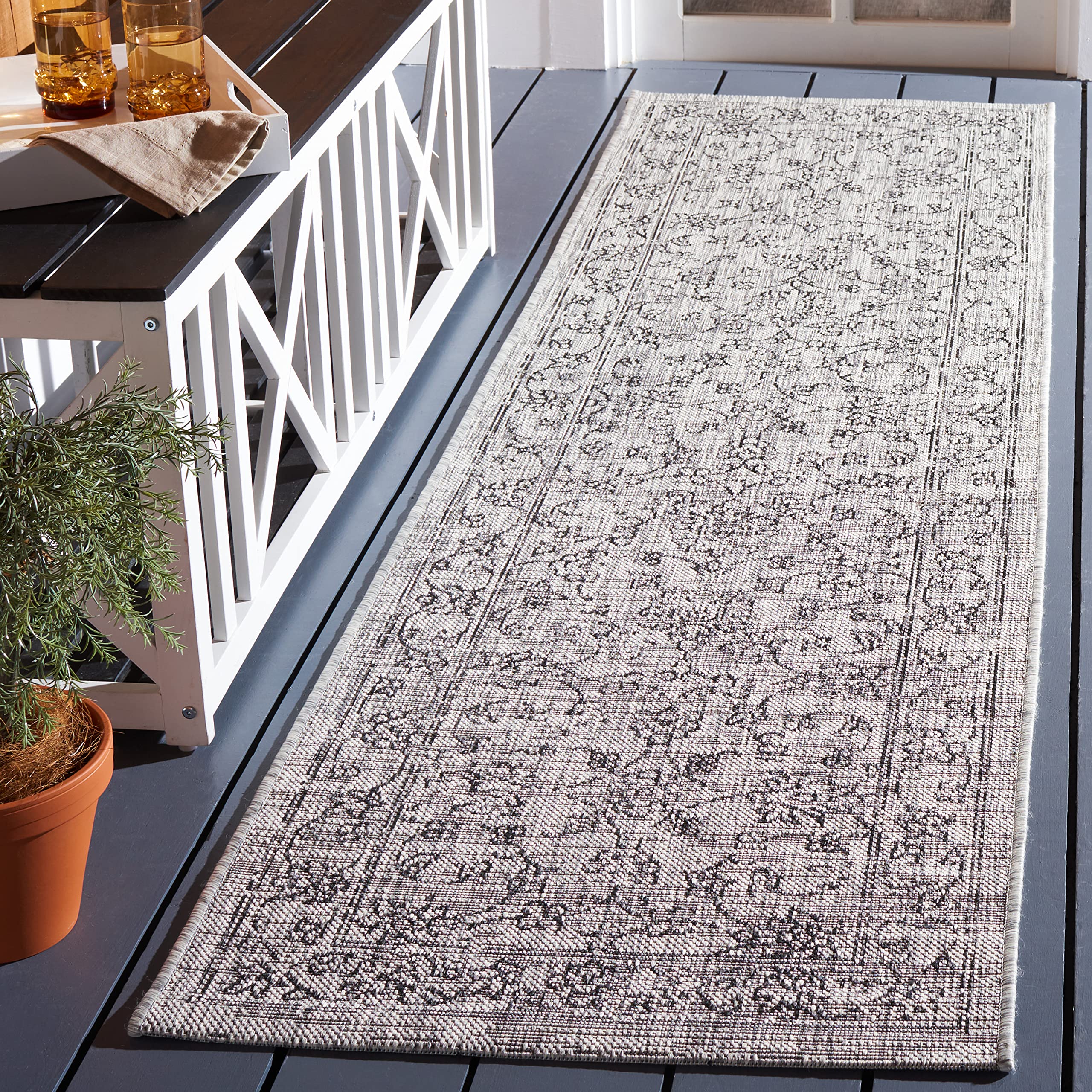 Safavieh Courtyard Collection 2'3' X 8' Grey/Black Cy8680 Indoor/ Outdoor Easy Cleaning Patio Backyard Mudroom Area Rug