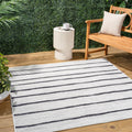 JONATHAN Y SMB125D-5SQ Colonia Berber Stripe Ivory/Black 5 Square Indoor/Outdoor Area Rug, Pet Friendly, Non-Shedding, Stain Re