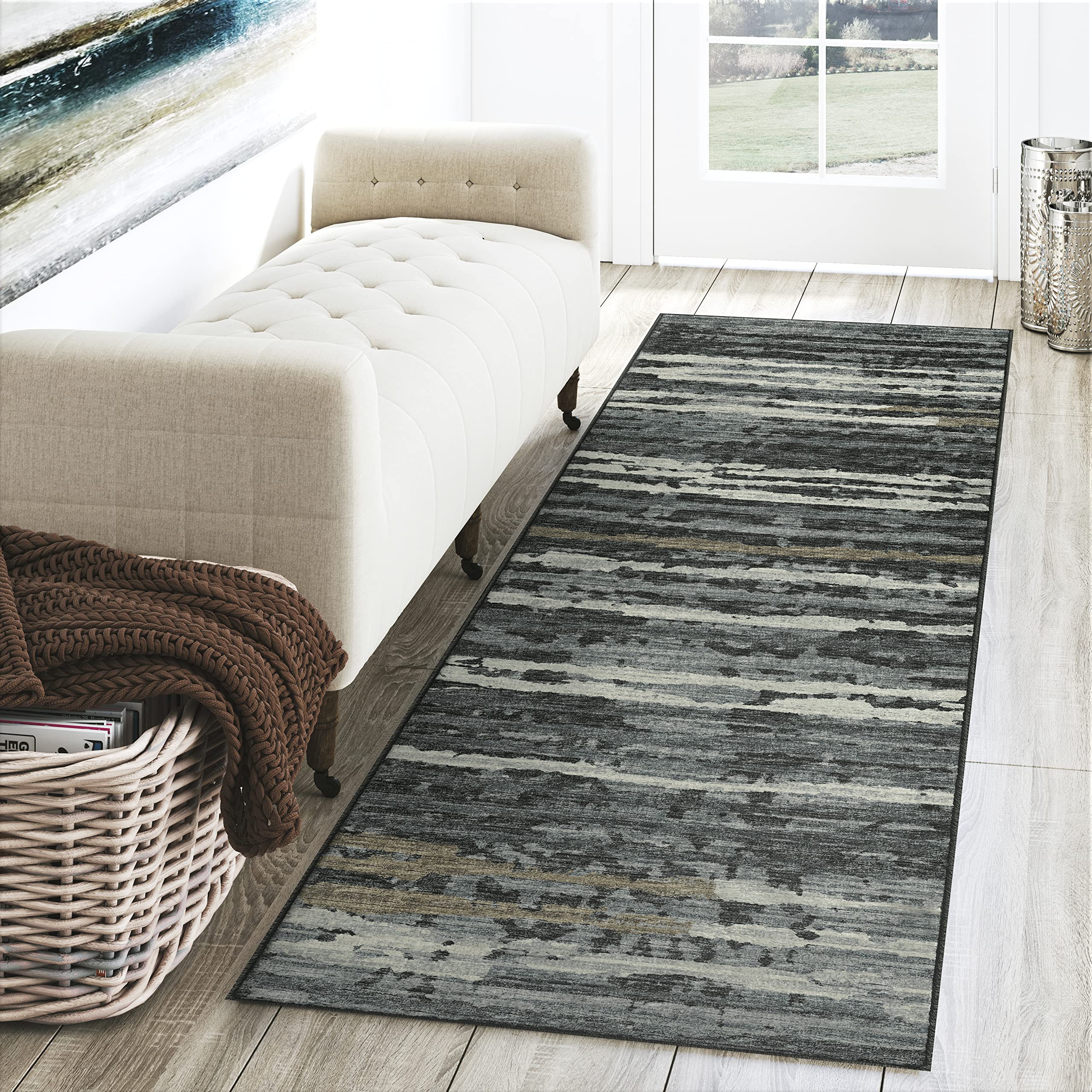Dalyn Rugs Brisbane Br4 Destressed Striped Midnight 2'3&quot; X 7'6&quot;