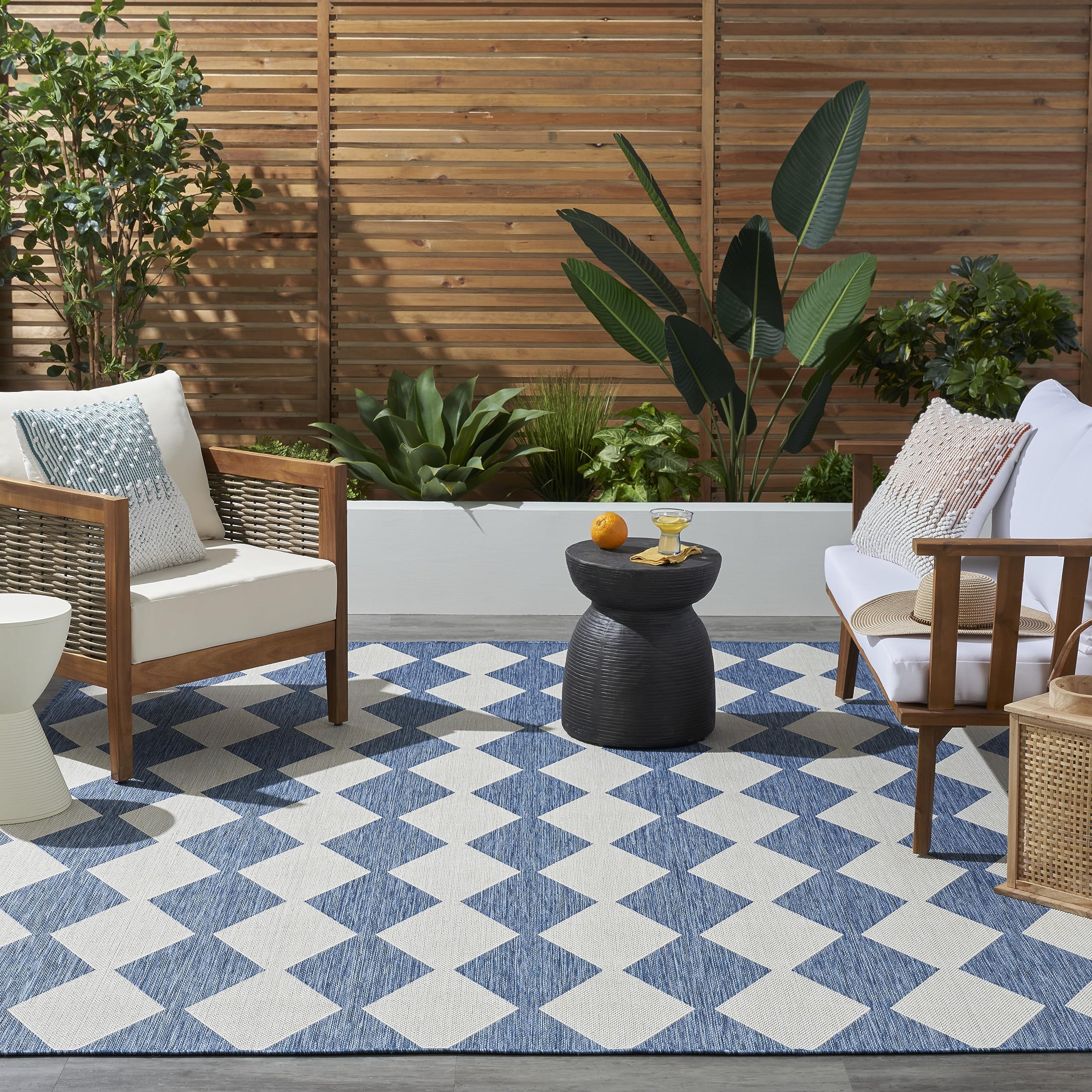 Nourison Positano Indoor/Outdoor Navy Blue 5' X 7' Area Rug, Easy Cleaning, Non Shedding, Bed Room, Living Room, Dining Room, Backyard, Deck, Patio (5X7)