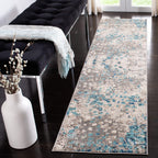 SAFAVIEH Madison Collection Runner Rug - 2'2'' x 20', Grey & Blue, Boho Abstract Distressed Design, Non-Shedding & Easy Care, Id