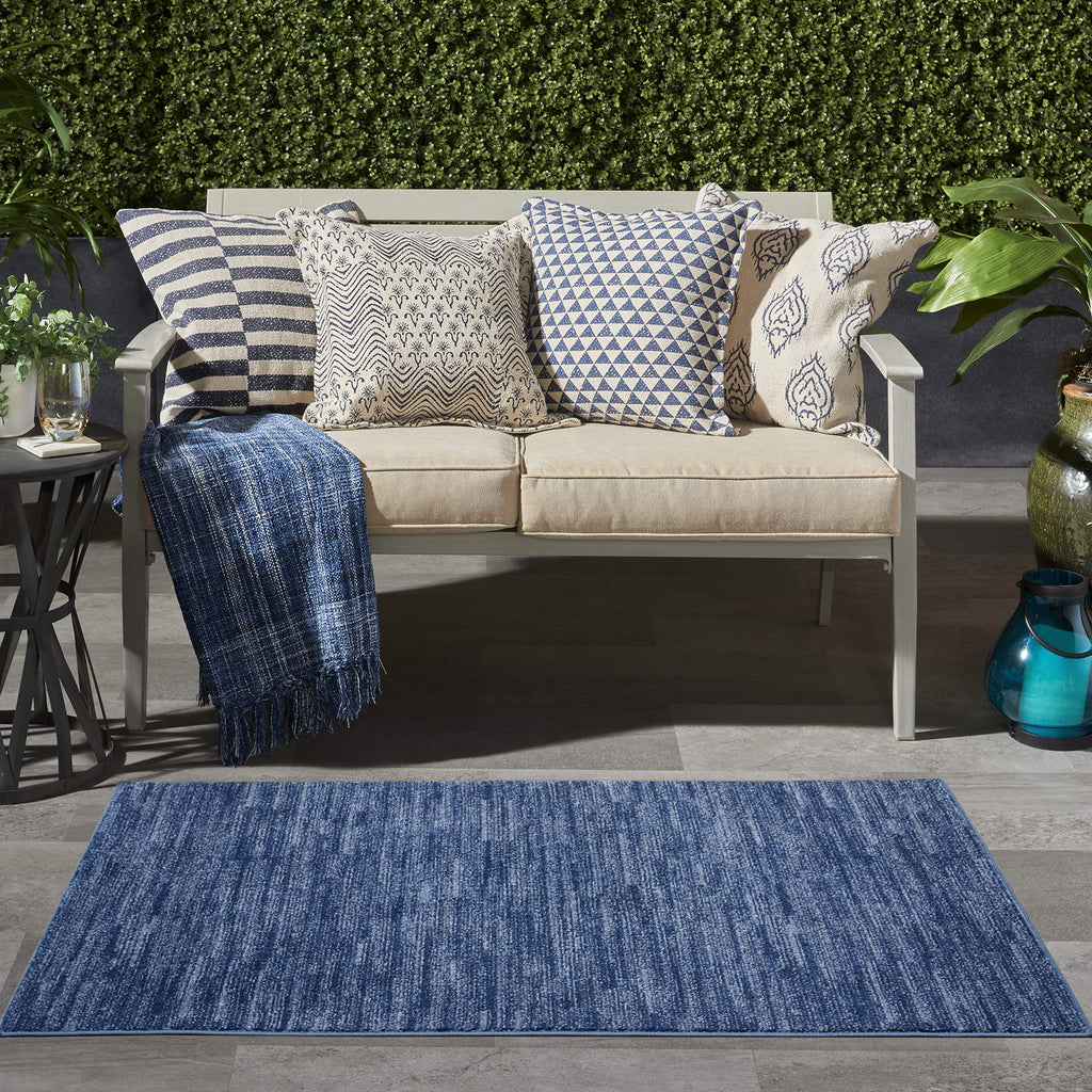 Nourison Essentials Indoor/Outdoor Navy Blue 3' X 5' Area Rug, Easy -Cleaning, Non Shedding, Bed Room, Living Room, Dining Room, Backyard, Deck, Patio (3X5)