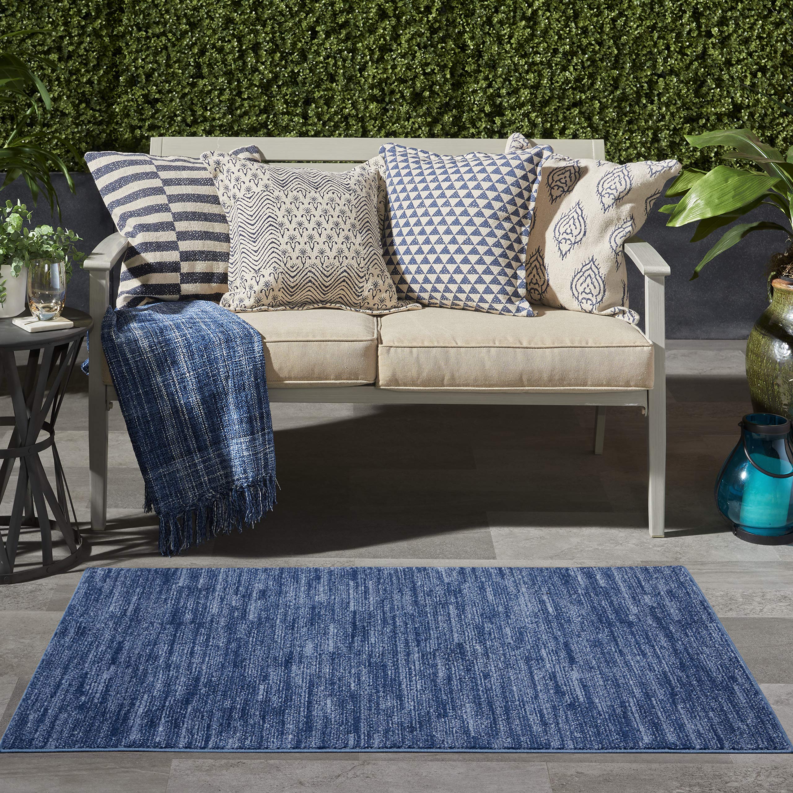 Nourison Essentials Indoor/Outdoor Navy Blue 3' X 5' Area Rug, Easy -Cleaning, Non Shedding, Bed Room, Living Room, Dining Room, Backyard, Deck, Patio (3X5)