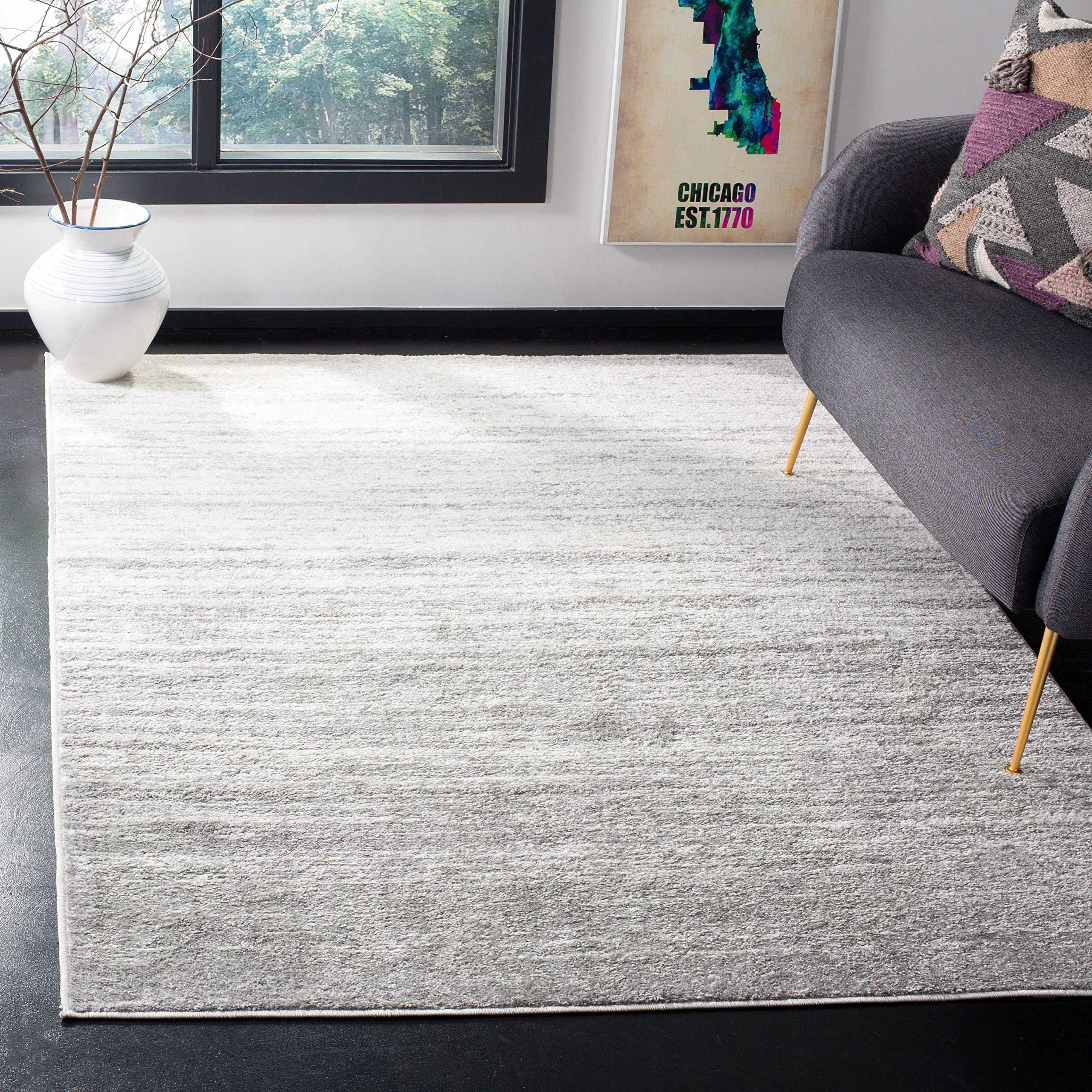 SAFAVIEH Adirondack Collection 3 Square Ivory / Silver ADR113B Modern Ombre Non-Shedding Living Room Bedroom Accent Rug