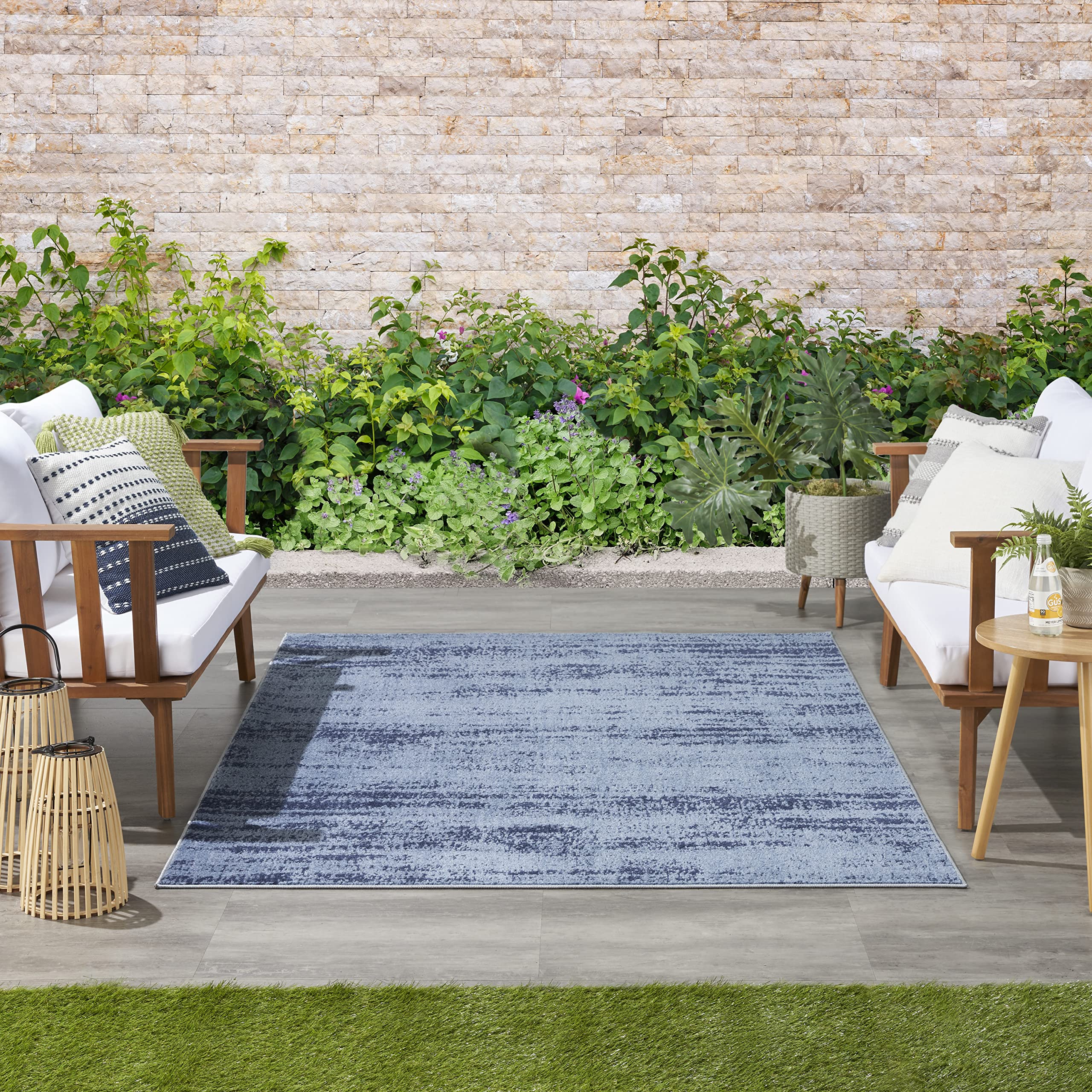 Nourison Essentials Indoor/Outdoor Solid Abstract Denim 5' X 7' Area Rug, Easy Cleaning, Non Shedding, Bed Room, Living Room, Dining Room, Backyard, Deck, Patio (5X7)