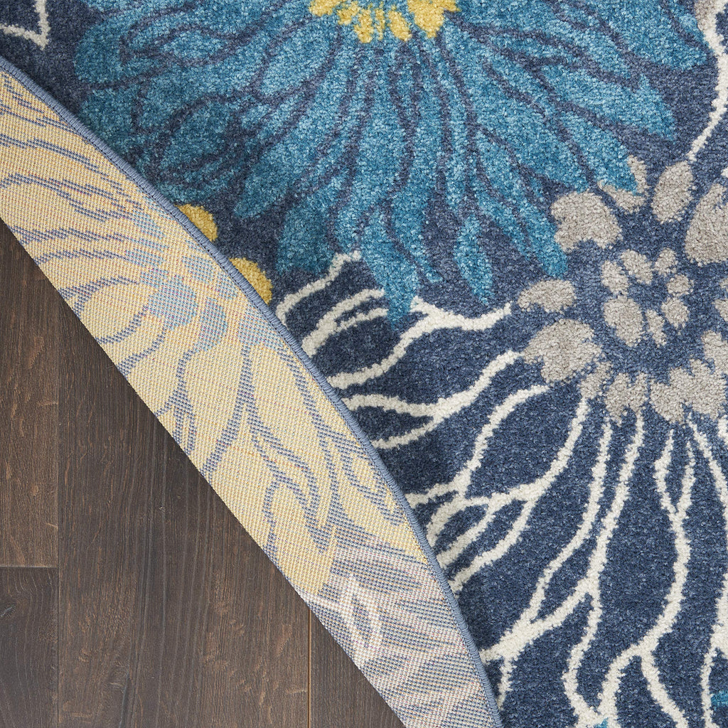 Nourison Passion Blue 4' X Round Area Rug, Floral, Farmhouse, Easy Cleaning, Non Shedding, Bed Room, Living Room, Dining Room, Kitchen, (4' Round)