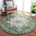 SAFAVIEH Madison Collection Area Rug - 8 Round, Green & Turquoise, Boho Chic Medallion Distressed Design, Non-Shedding & Easy C