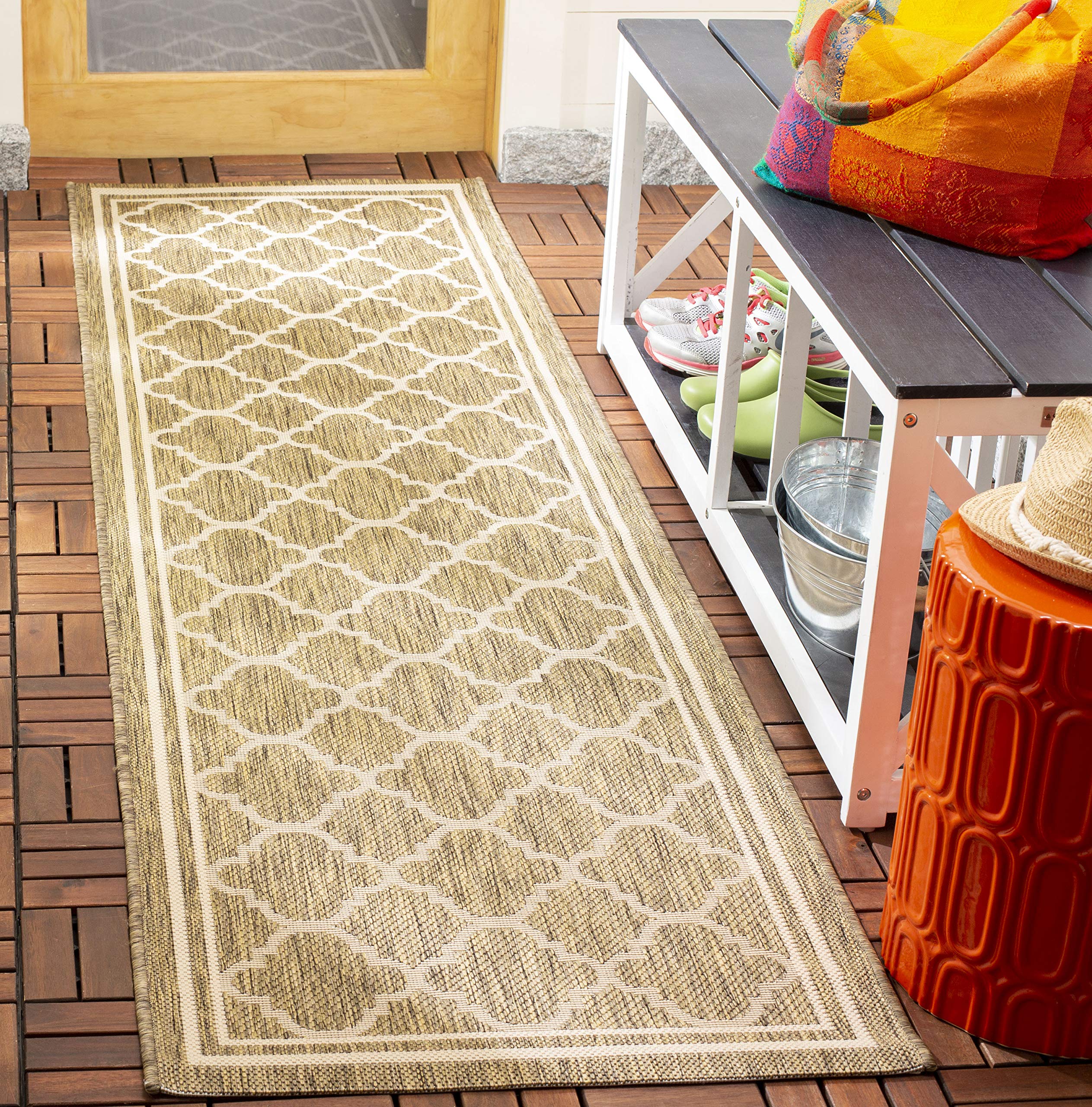 SAFAVIEH Courtyard Collection 23 x 8 Brown/Bone CY6918 Trellis Indoor/ Outside Waterproof Easy cleansingPatio Backyard Mudroom