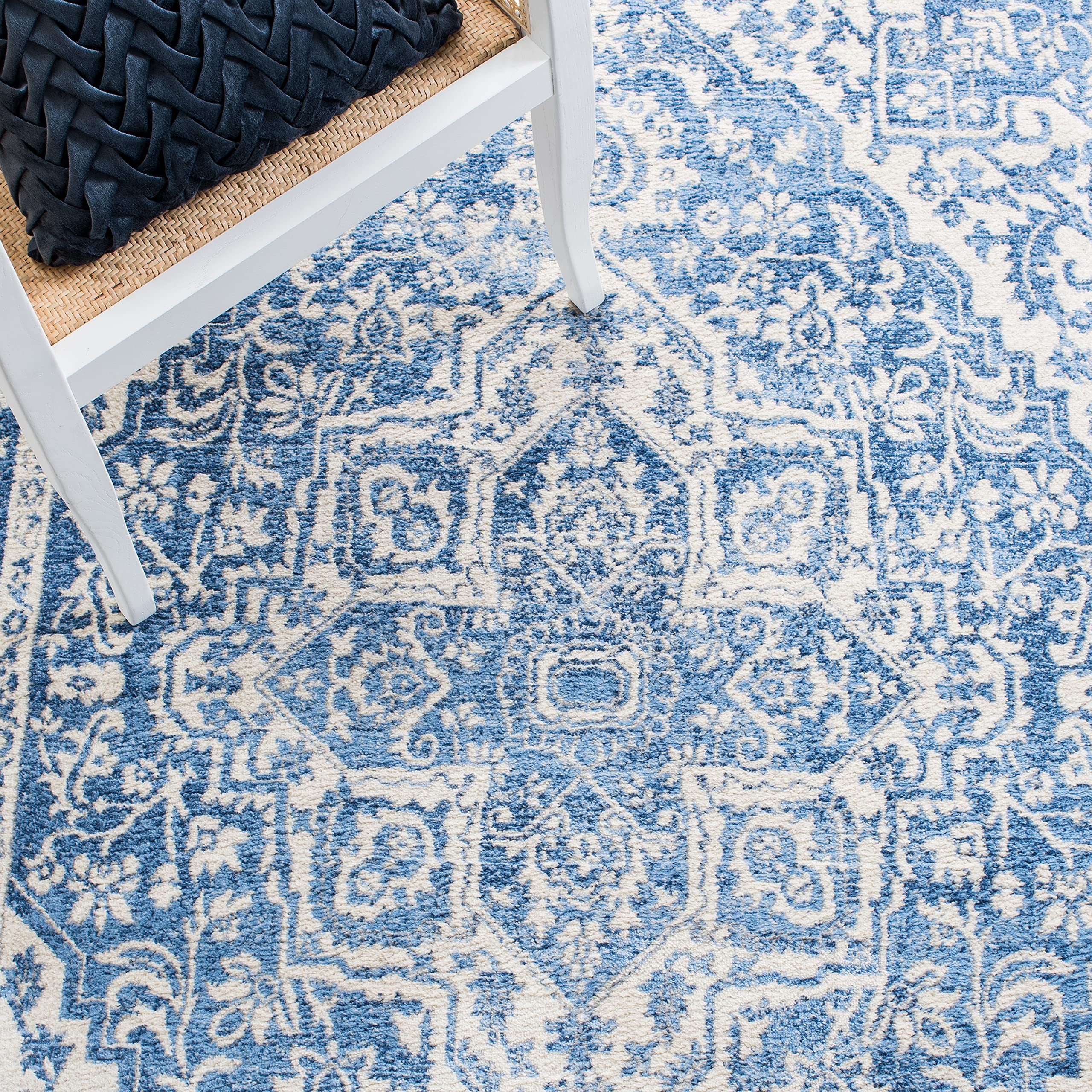Safavieh Brentwood Collection Area Rug - 10' X 13', Ivory & Blue, Medallion Distressed Design, Non-Shedding & Easy Care, Ideal F