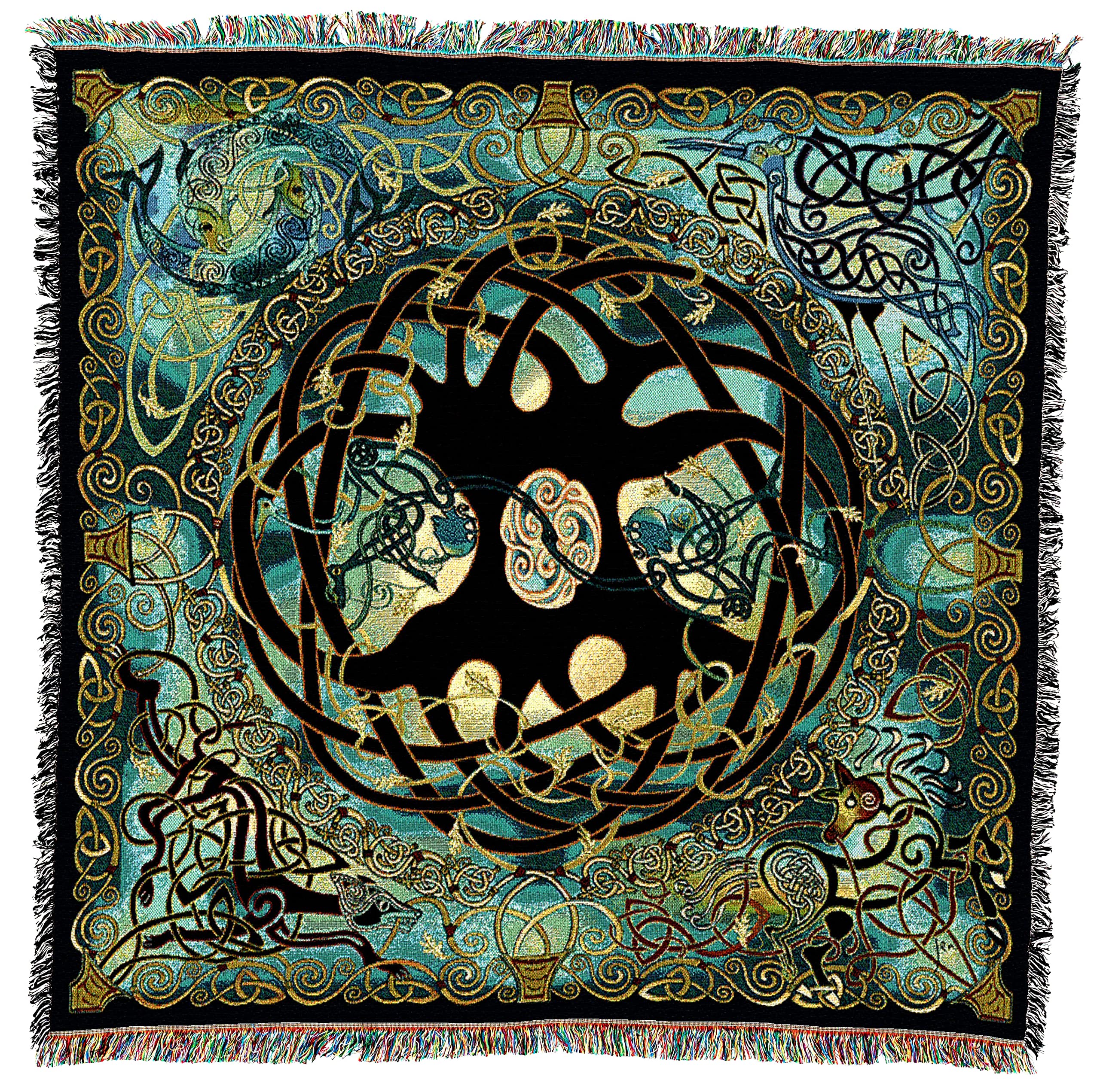 Pure Country Weavers Celtic Tree Of Life Blanket By Jen Delyth - Gift Lap Square Tapestry Throw Woven From Cotton - Made In The