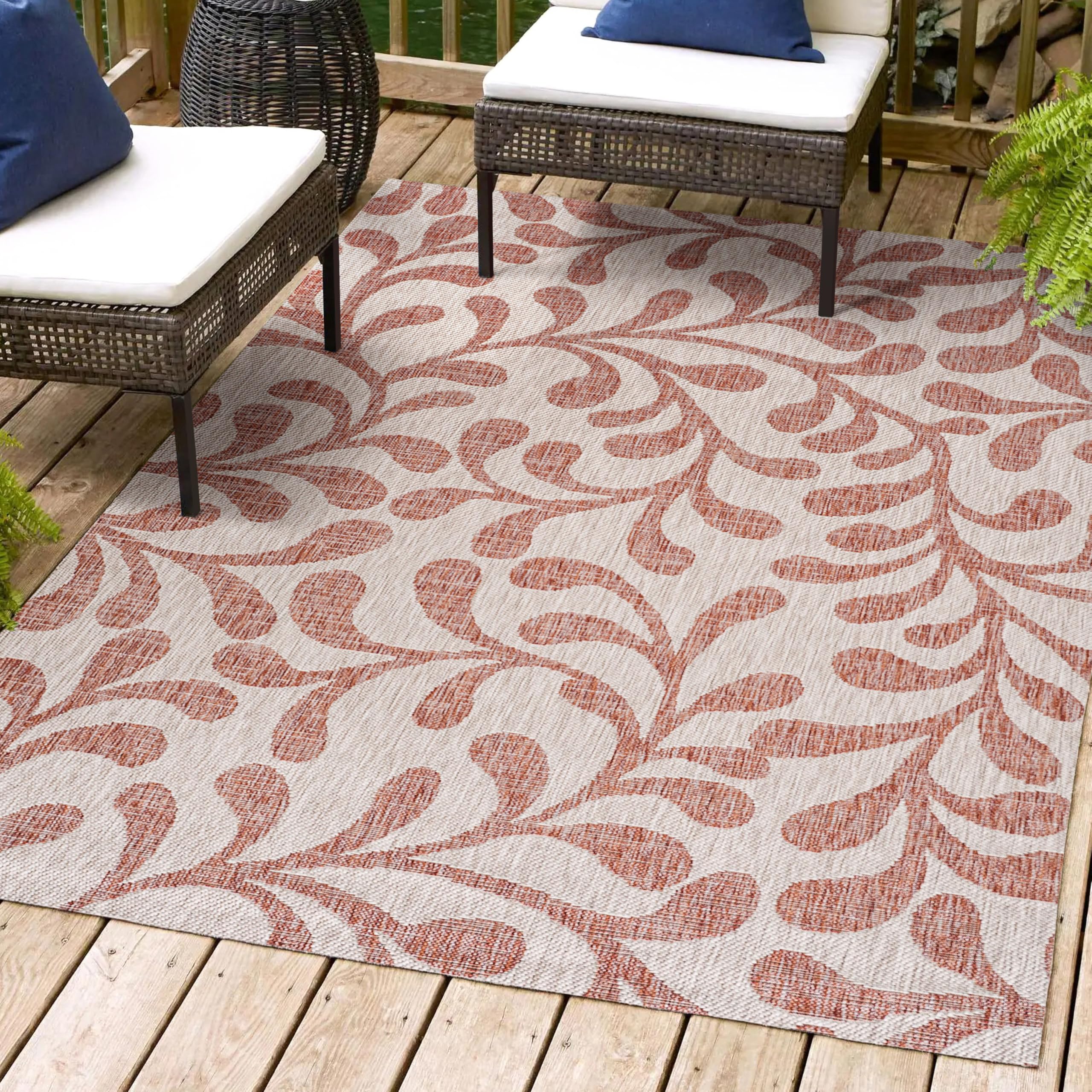 Jonathan Y Smb117B-8 Vine All Over Indoor Outdoor Area Rug Bohemian Coastal Easy Cleaning Bedroom Kitchen Backyard Patio Non She