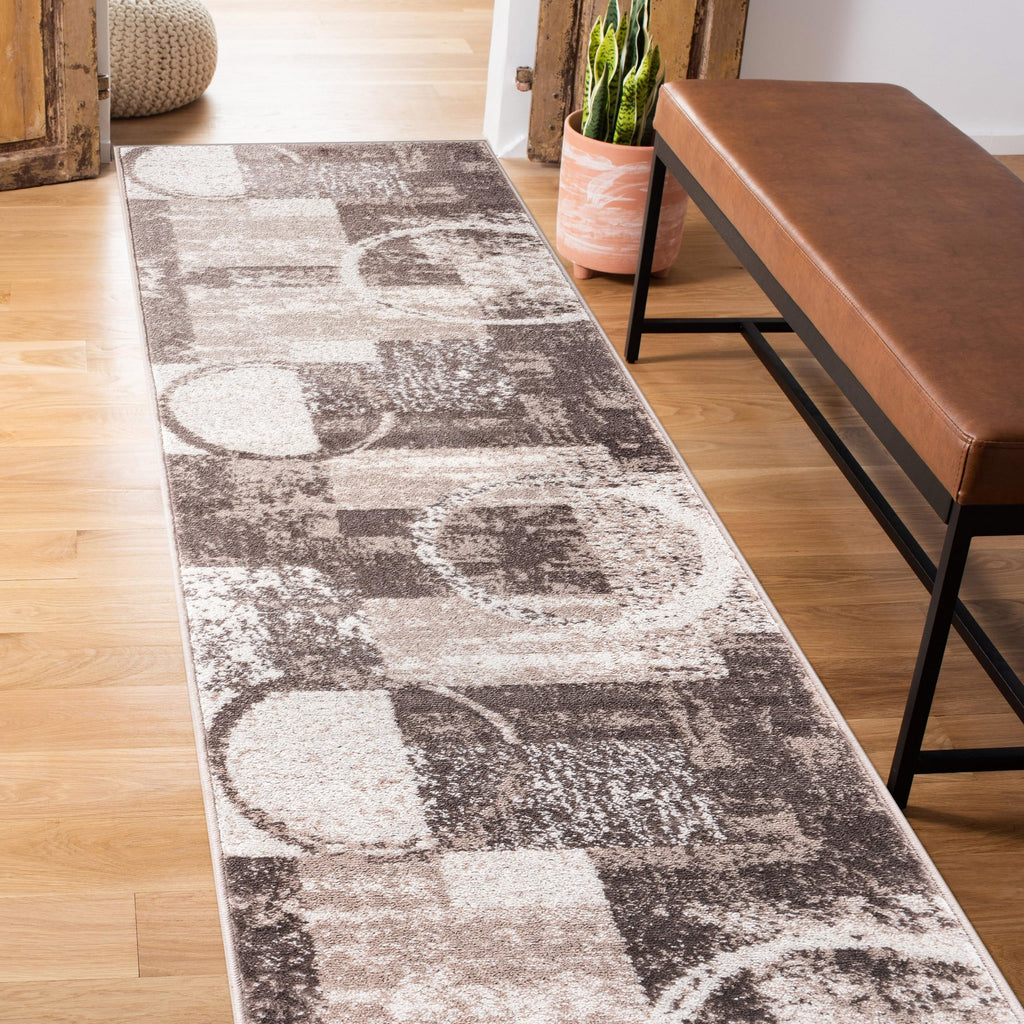 Rugshop Contemporary Abstract Circle Design Soft Runner Rug 2' x 7'2'' Brown