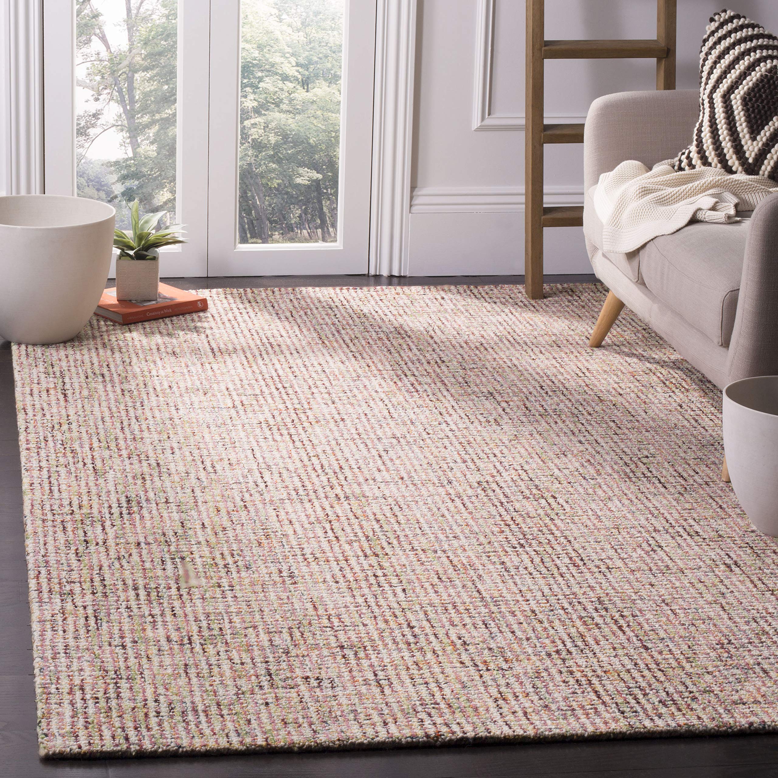SAFAVIEH Abstract Collection Area Rug - 8' x 10', Beige & Rust, Handmade Wool, Ideal for High Traffic Areas in Living Room, Bedr
