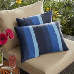 Mozaic Amps116885 Indoor Outdoor Sunbrella Lumbar Pillows, Set Of 2 12 X 18 Blue Stripes