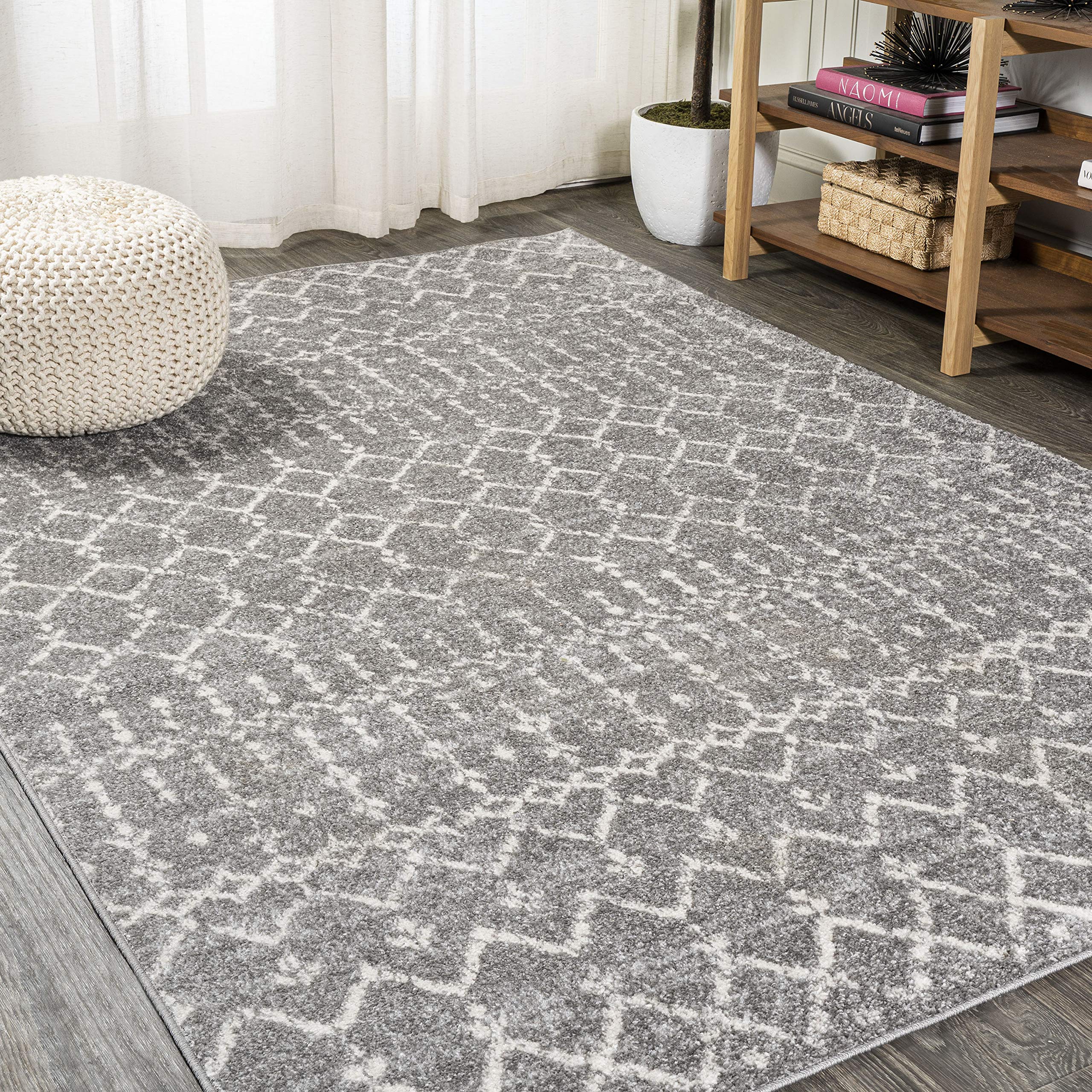 JONATHAN Y MOH101C-9 Moroccan Hype Boho Vintage Diamond Gray/Ivory 9 ft. x 12 ft. Area Rug, Pet Friendly, Non Shedding, Stain Re