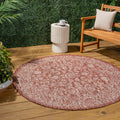Jonathan Y Smb100A-6R Tela Bohemian Textured Weave Floral Red/Taupe 6' Round Indoor/Outdoor Area Rug, Pet Friendly, Non-Shedding