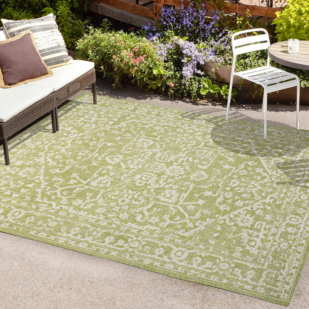 Jonathan Y Smb104D-9 Malta Bohemian Medallion Textured Weave Indoor Outdoor Area-Rug, Coastal, Traditional, Transitional Easy-Cleaning,Bedroom,Kitchen,Backyard,Patio,Non Shedding, Green/Cream, 9 X 12