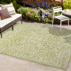 Jonathan Y Smb104D-5 Malta Bohemian Medallion Textured Weave Indoor Outdoor Area Rug, Coastal, Traditional, Transitional Easy Cleaning,Bedroom,Kitchen,Backyard,Patio,Non Shedding, Green/Cream, 5 X 8