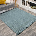 JONATHAN Y NRF103B-8SQ Pata Hand Woven Chunky Jute with Fringe Light Blue/Gray 8 Square Area Rug, Bohemian, Transitional, Rusti