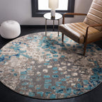 SAFAVIEH Madison Collection 9' Round Grey/Blue MAD425E Boho Abstract Distressed Non-Shedding Dining Room Entryway Foyer Living R