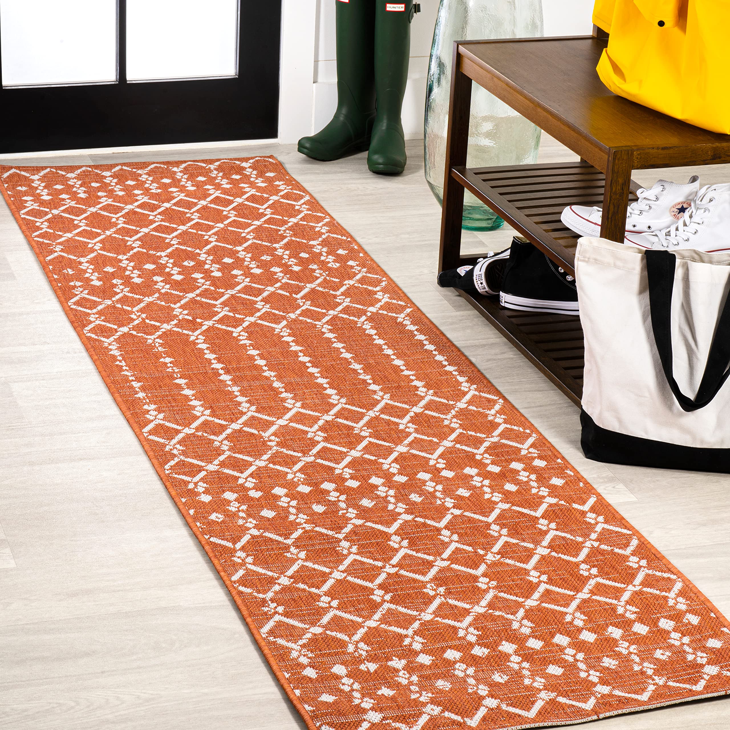 Jonathan Y Smb108P-8 Ourika Moroccan Geometric Textured Weave Indoor Outdoor Area-Rug, Bohemian Rustic Scandinavian Easy-Cleaning,Bedroom,Kitchen,Backyard,Patio,Non Shedding, 8 X 10, Orange/Cream