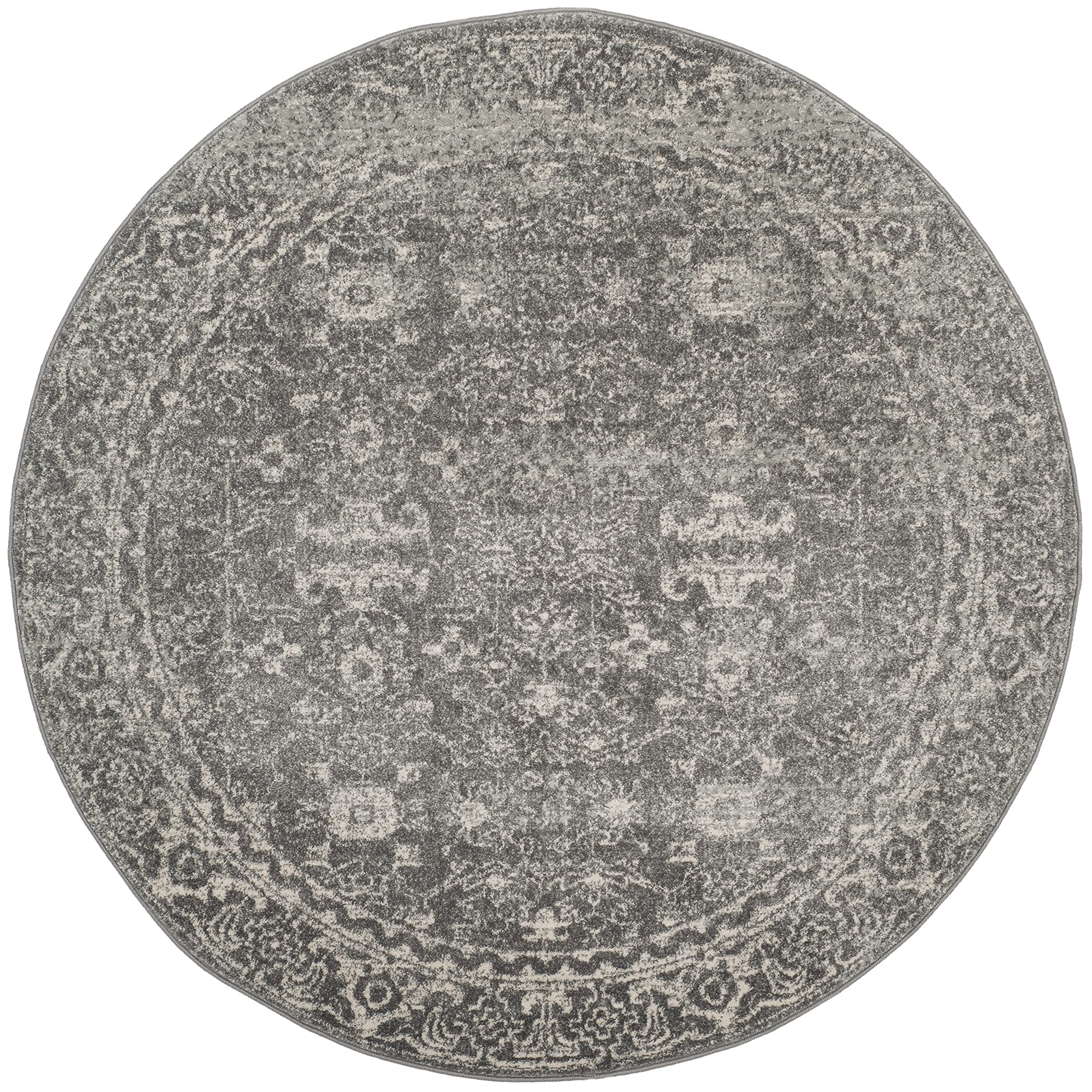 SAFAVIEH Evoke Collection 51 Round Grey/Ivory EVK270S Shabby Chic Distressed Non-Shedding Dining Room Entryway Foyer Living Roo