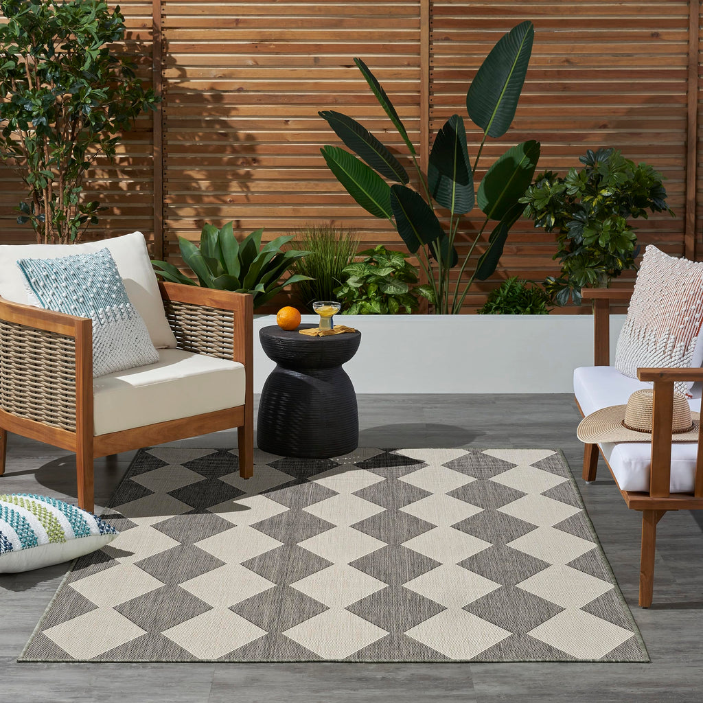 Nourison Positano Indoor/Outdoor Charcoal 4' X 6' Area Rug, Easy Cleaning, Non Shedding, Bed Room, Living Room, Dining Room, Backyard, Deck, Patio (4X6)