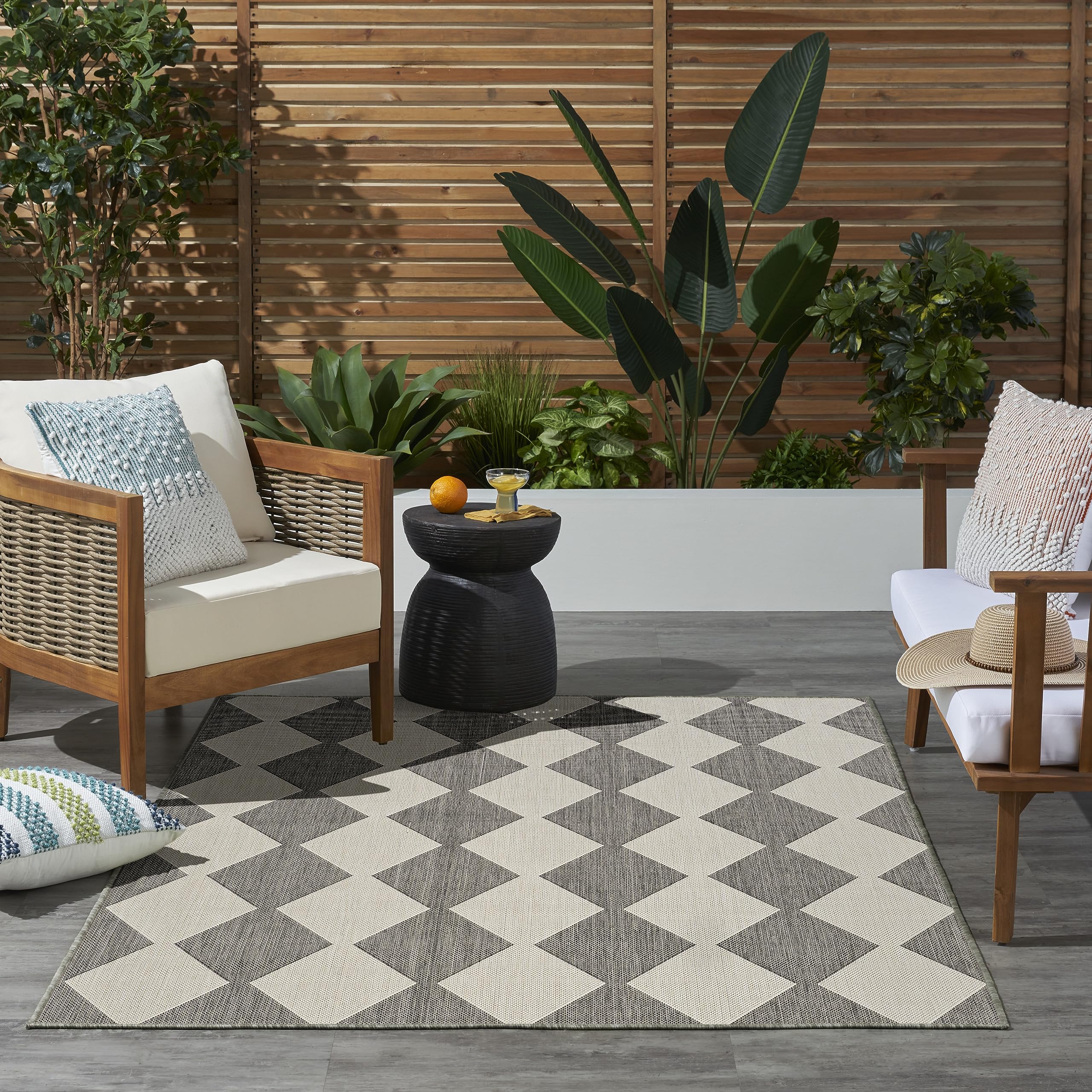 Nourison Positano Indoor/Outdoor Charcoal 4' X 6' Area Rug, Easy Cleaning, Non Shedding, Bed Room, Living Room, Dining Room, Backyard, Deck, Patio (4X6)