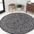 JONATHAN Y SMB106G-8R Charleston Vintage Filigree Textured Weave Black/Gray 8 Round Indoor/Outdoor Area Rug, Pet Friendly, Non-