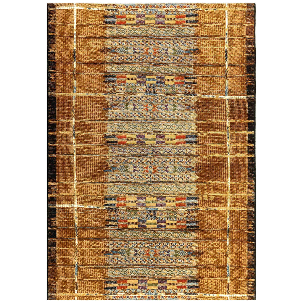 Liora Manne Marina Indoor Outdoor Rug - Tribal Design, Comfortable & Durable, Power Loomed, Polypropylene Material, Uv Stabilized, Tribal Stripe Gold, 4'10' X 7'6'