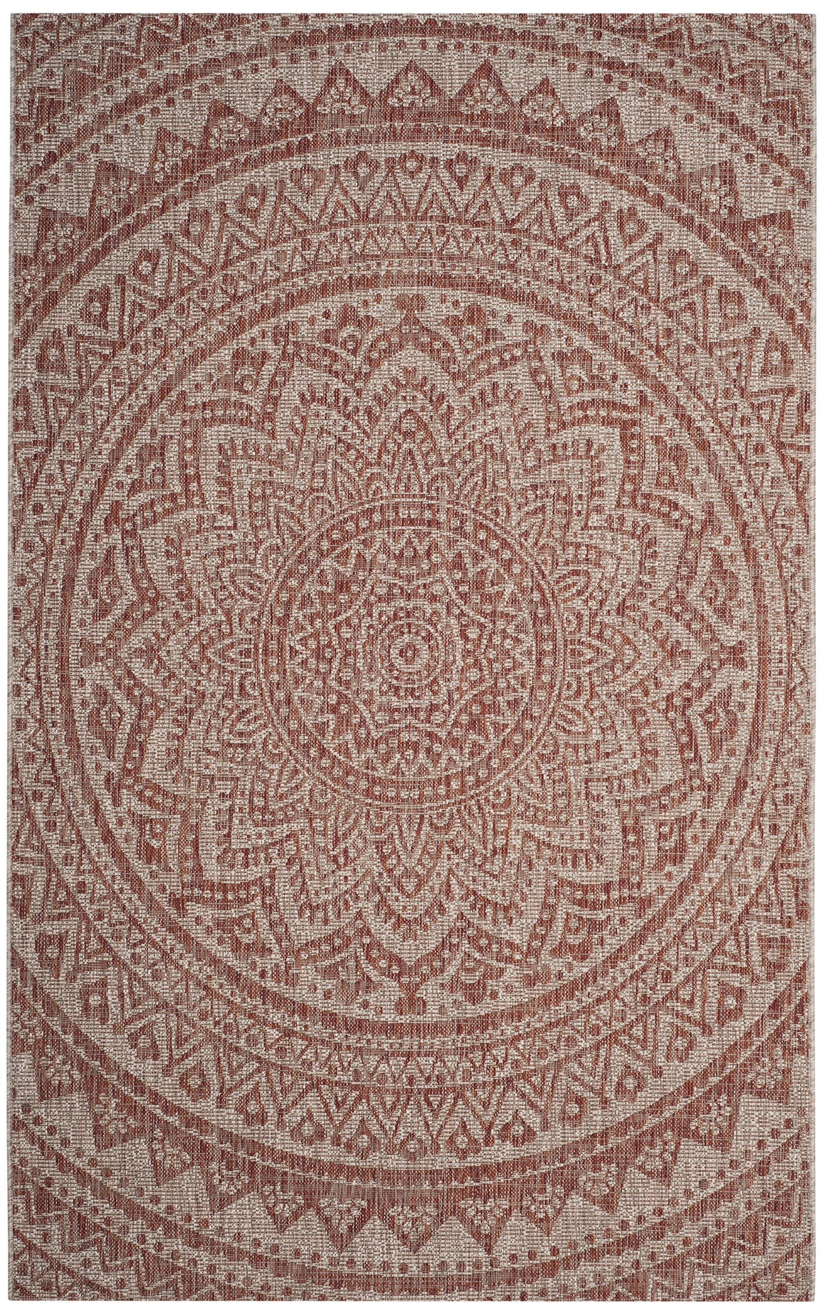 Safavieh Courtyard Collection 4' X 5'7' Light Beige/Terracotta Cy8734 Indoor/-Outdoor-Waterproof Easy-Cleaning Patio Backyard Mudroom Accent-Rug