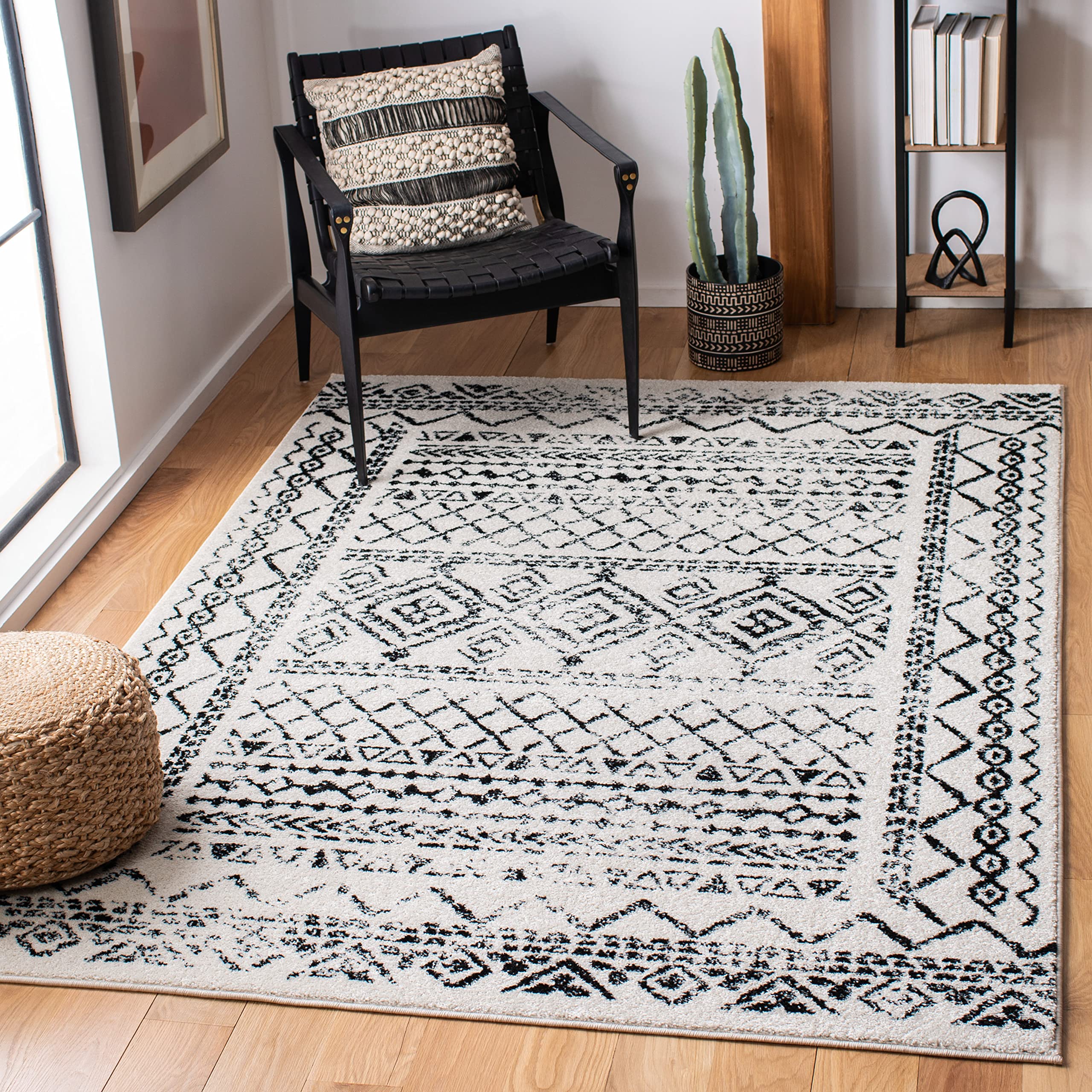 SAFAVIEH Tulum Collection Accent Rug - 3 x 5, Ivory & Black, Moroccan Boho Distressed Design, Non-Shedding & Easy Care, Ideal 