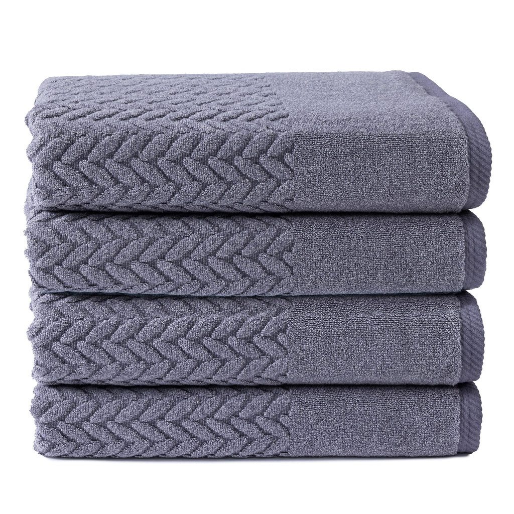 Texere 100% Organic Cotton Jacquard 650 GSM Premium Bath Towel Sets - Extra Absorbent Quick Dry and Plush (Cable, Excalibur, 4 B