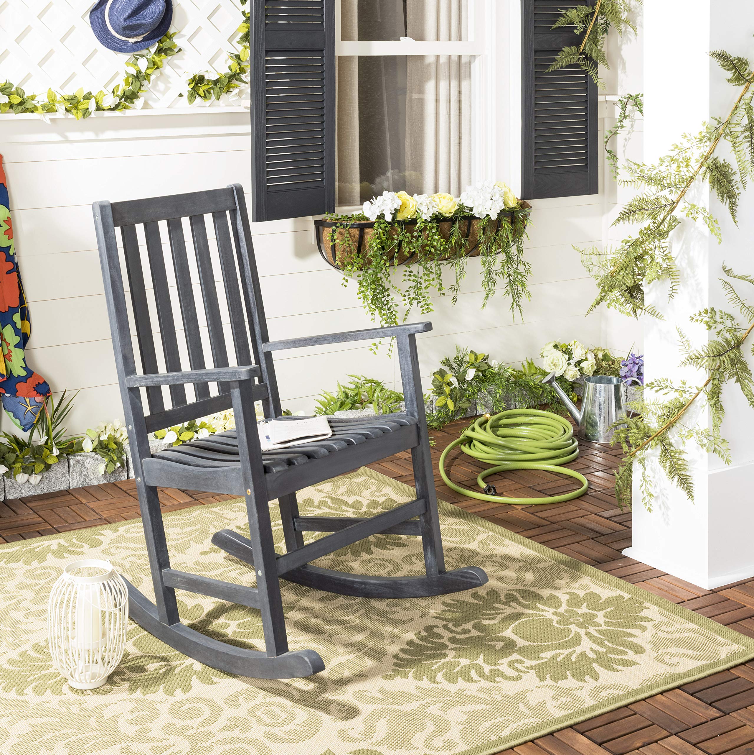 Safavieh Pat6707K Outdoor Collection Barstow Dark Slate Gray Rocking Chair