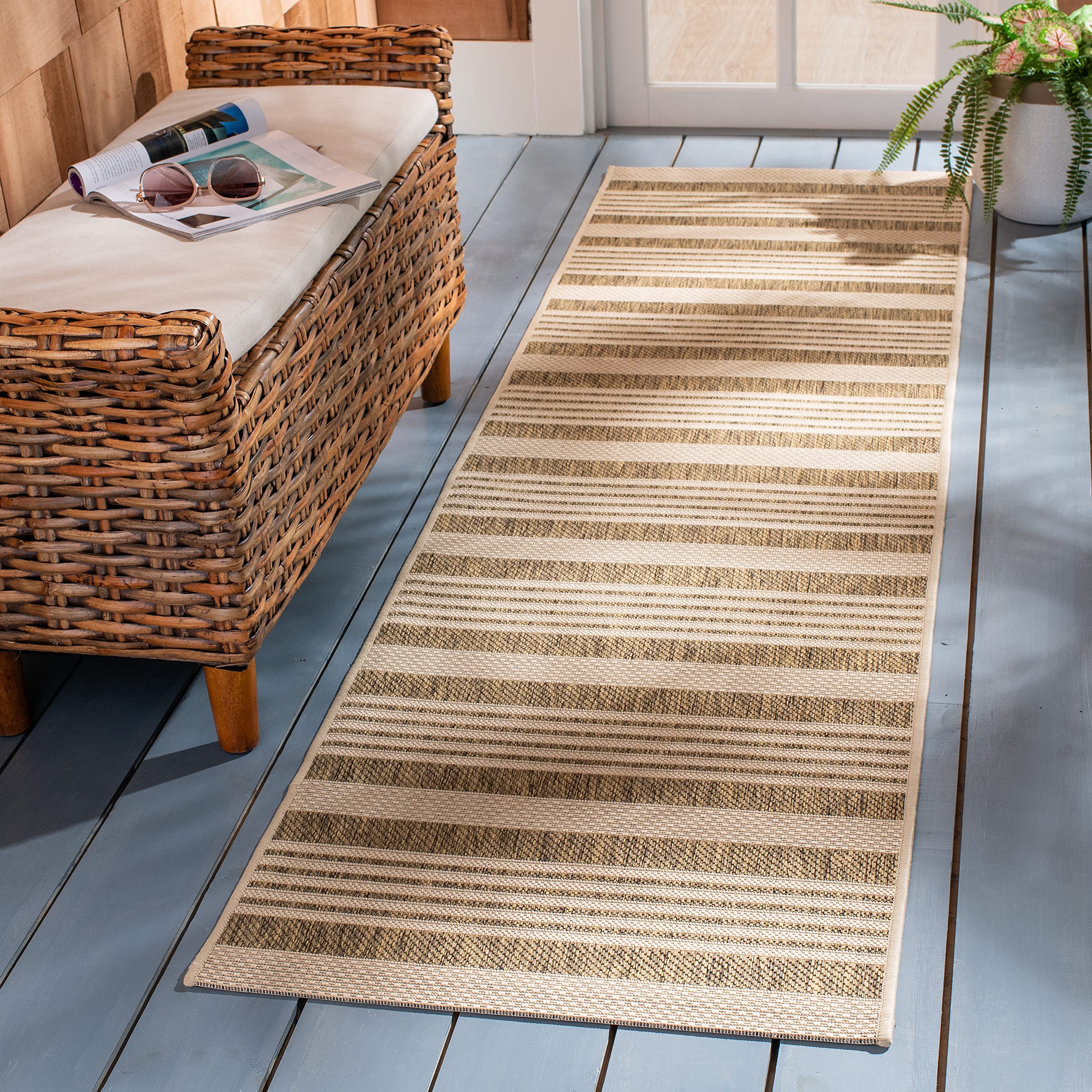 Safavieh Courtyard Collection 2'3'' X 22' Brown/Bone Cy6062 Stripe Indoor/ Outdoor Waterproof Easy Cleaning Patio Backyard Runne